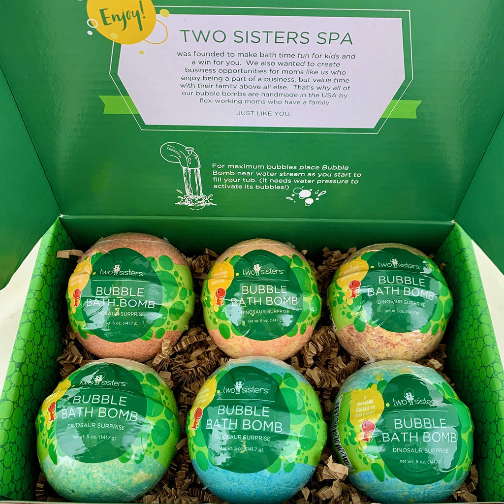 Two Sisters Dinosaur Bath Bombs (6 Pack) – USA Made, Fruity Scents, Toy Inside