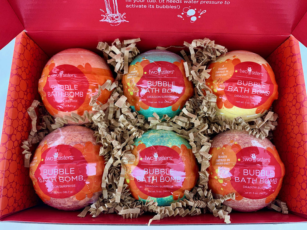 Two Sisters Dragon Bath Bombs for Kids (6 Pack) – Surprise Toy Inside, USA Made