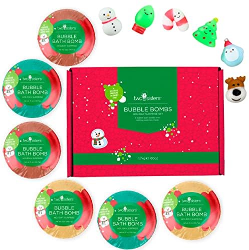 Two Sisters Christmas Bath Bombs for Kids (6-Pack) – Surprise Toys, Festive Scents, USA Made