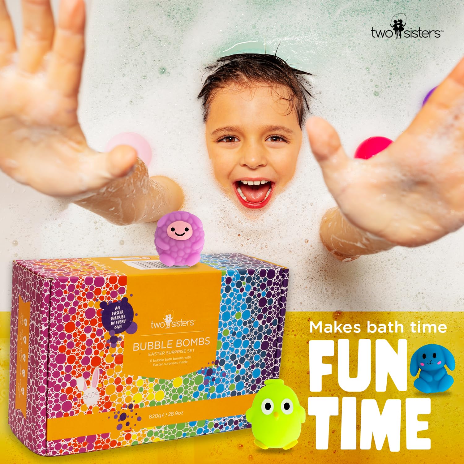 Two Sisters Easter Bath Bombs for Kids – 6 Pack with Surprise Toys Inside (Made in USA)