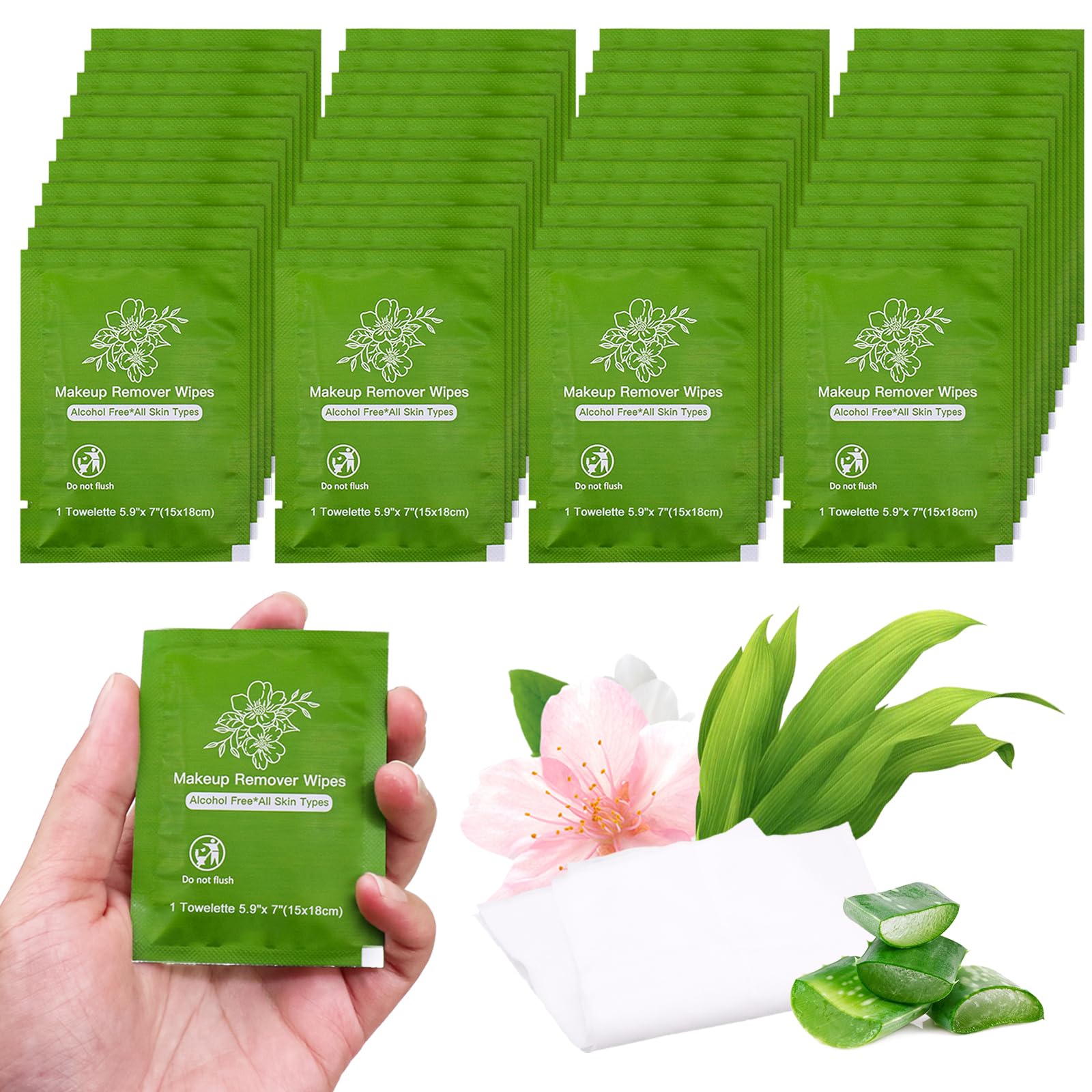 twoworld Makeup Remover Wipes Bulk – 50 Individually Wrapped Travel Wipes with Aloe Vera