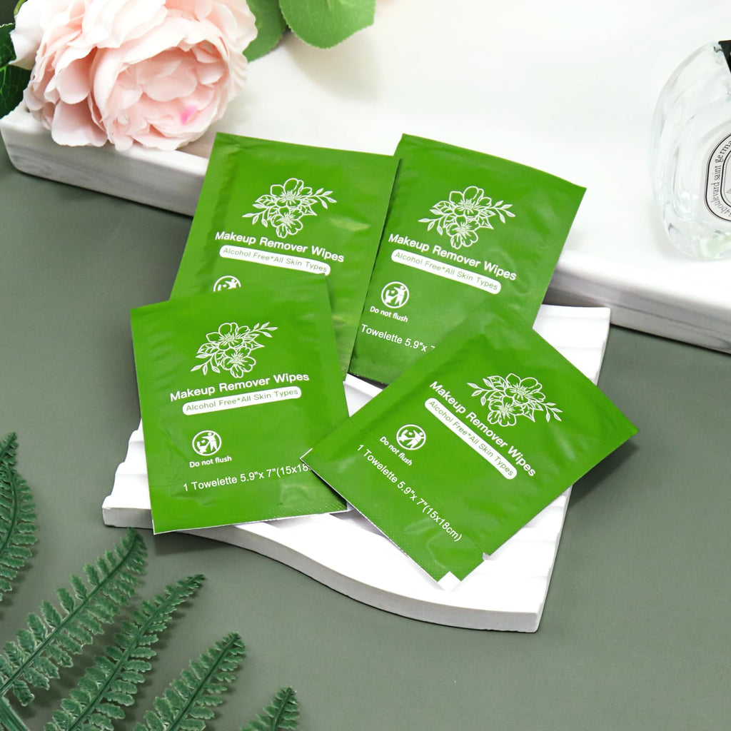 twoworld Makeup Remover Wipes Bulk – 50 Individually Wrapped Travel Wipes with Aloe Vera