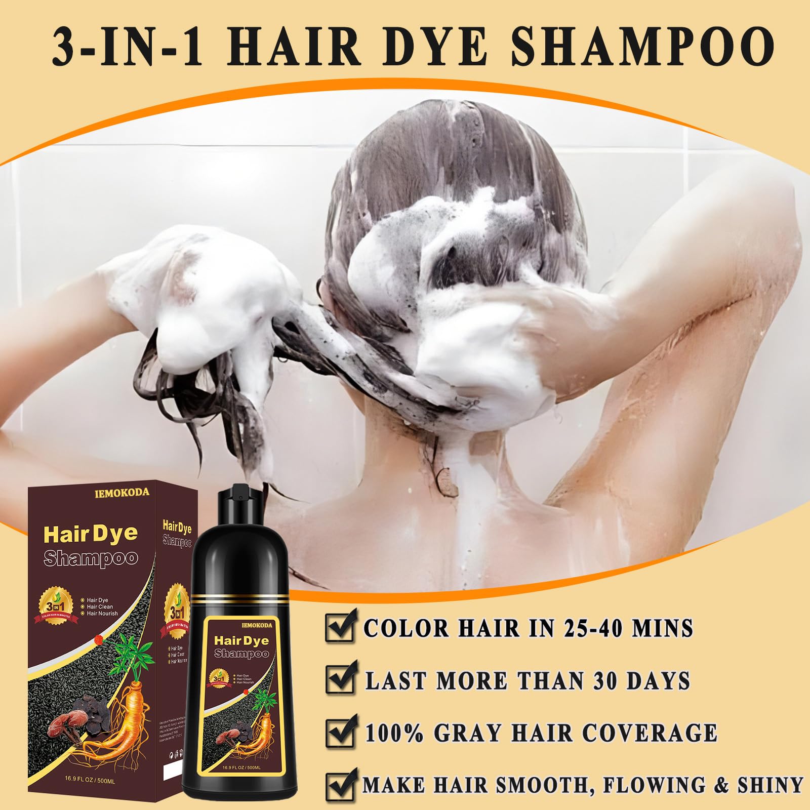 TYAYW Dark Brown Hair Dye Shampoo 3-in-1 for Gray Hair | Natural Color 500ml