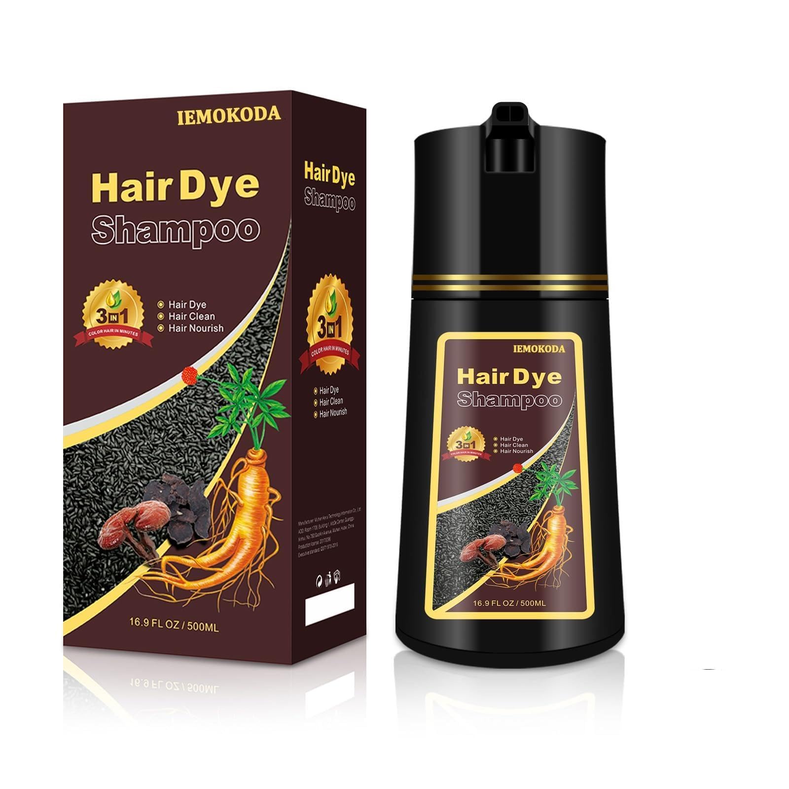 TYAYW Dark Brown 3-in-1 Hair Dye Shampoo for Gray Hair – Instant Color, 500ml