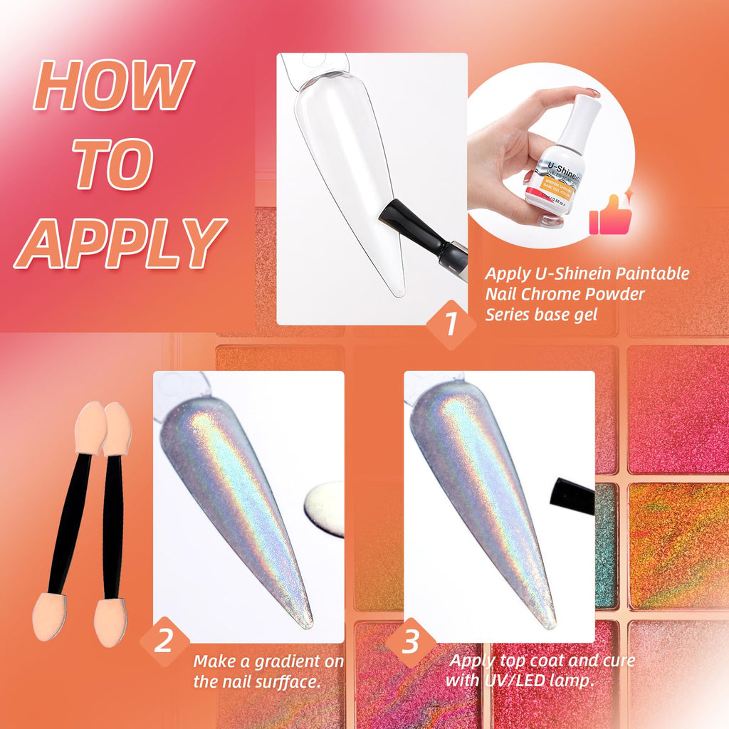 U-Shinein Chrome Nail Powder Palette – 16-Color Iridescent Nail Art Kit