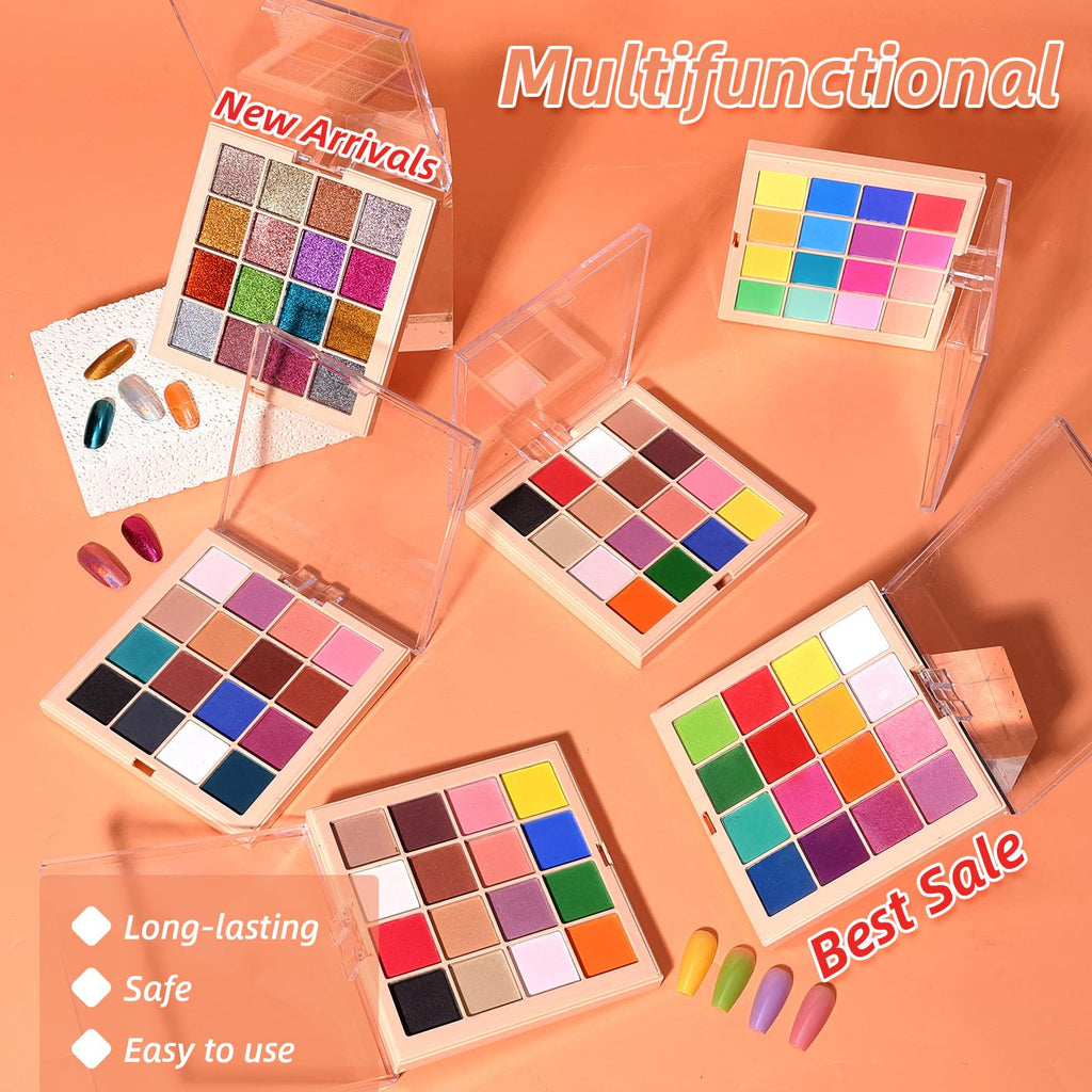 U-Shinein Chrome Nail Powder Palette – 16-Color Iridescent Nail Art Kit