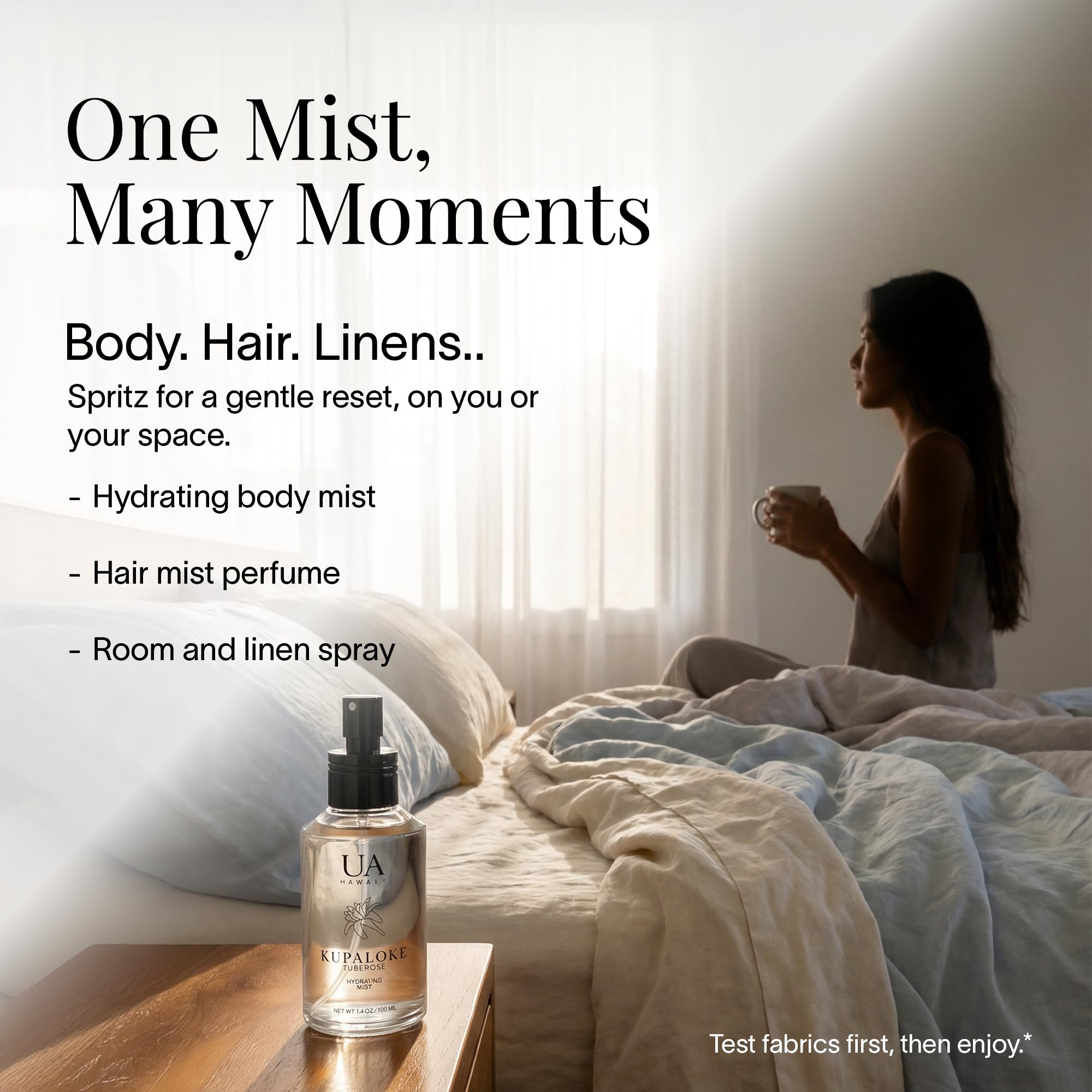 Ua Body Kupaloke Tuberose Mist – Alcohol-Free Hydration for Hair & Body, 3.4 oz