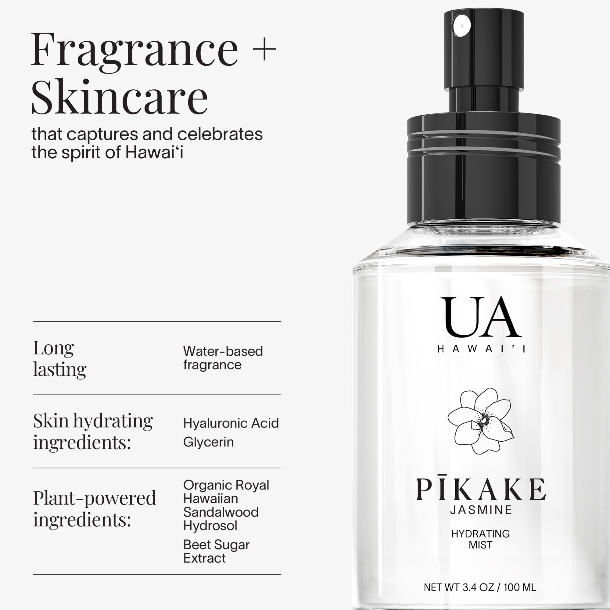Ua Body Pikake Body & Hair Mist from Hawai‘i – Alcohol-Free Hydrating Hair & Body Fragrance (3.4 oz)