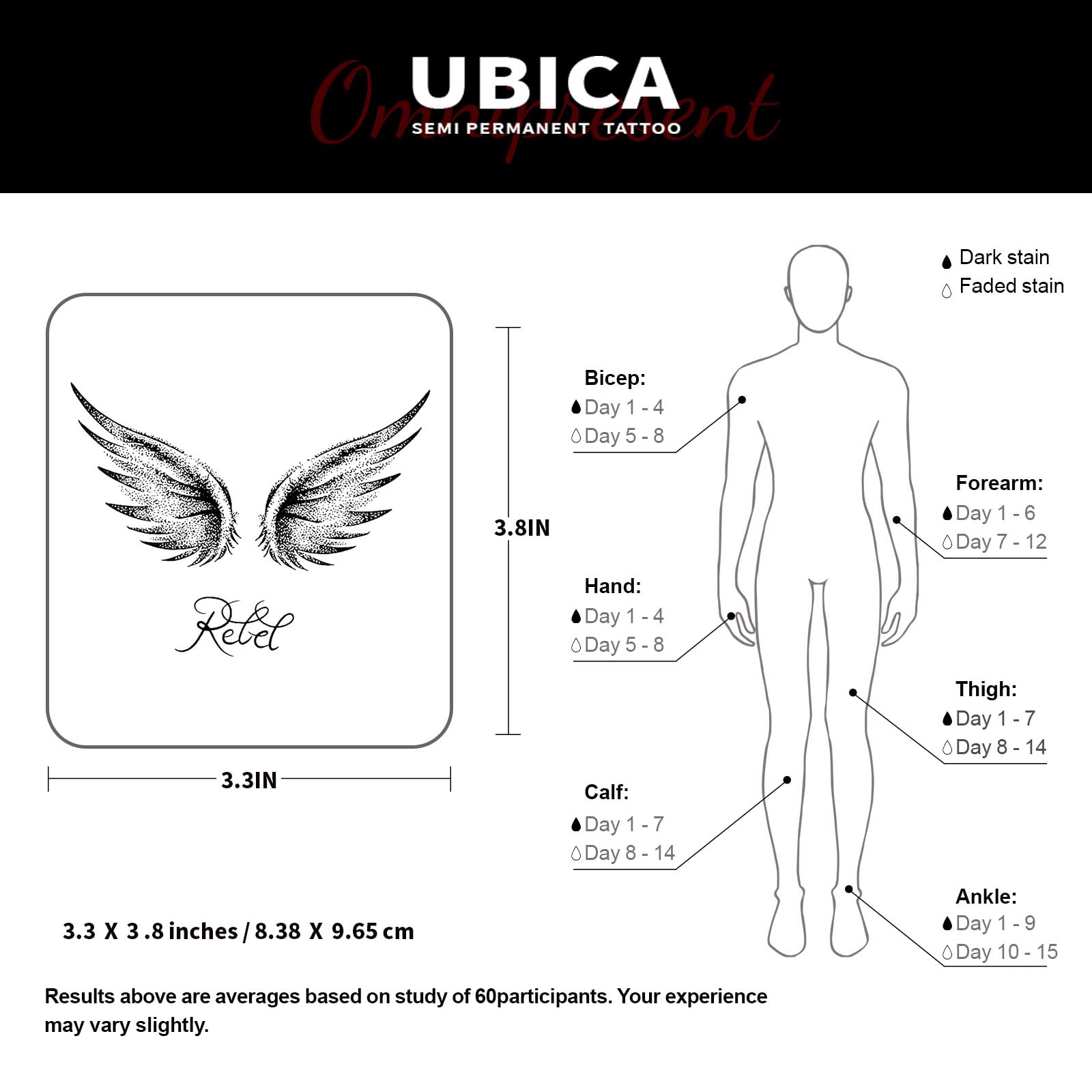 UBICA Angel Wings Semi-Permanent Tattoo – 2 Sheets, Realistic Waterproof Body Art