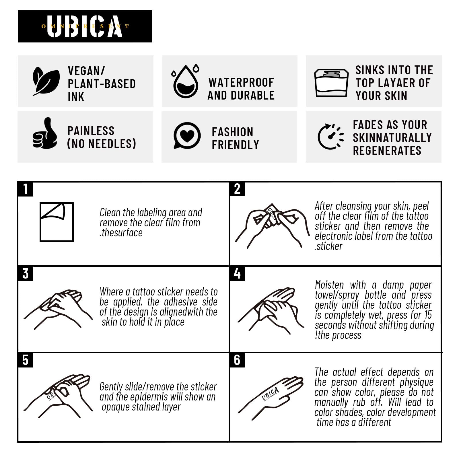 UBICA Temporary Tattoos for Adults – Realistic Skull 3x3in, Waterproof, 1–2 Weeks