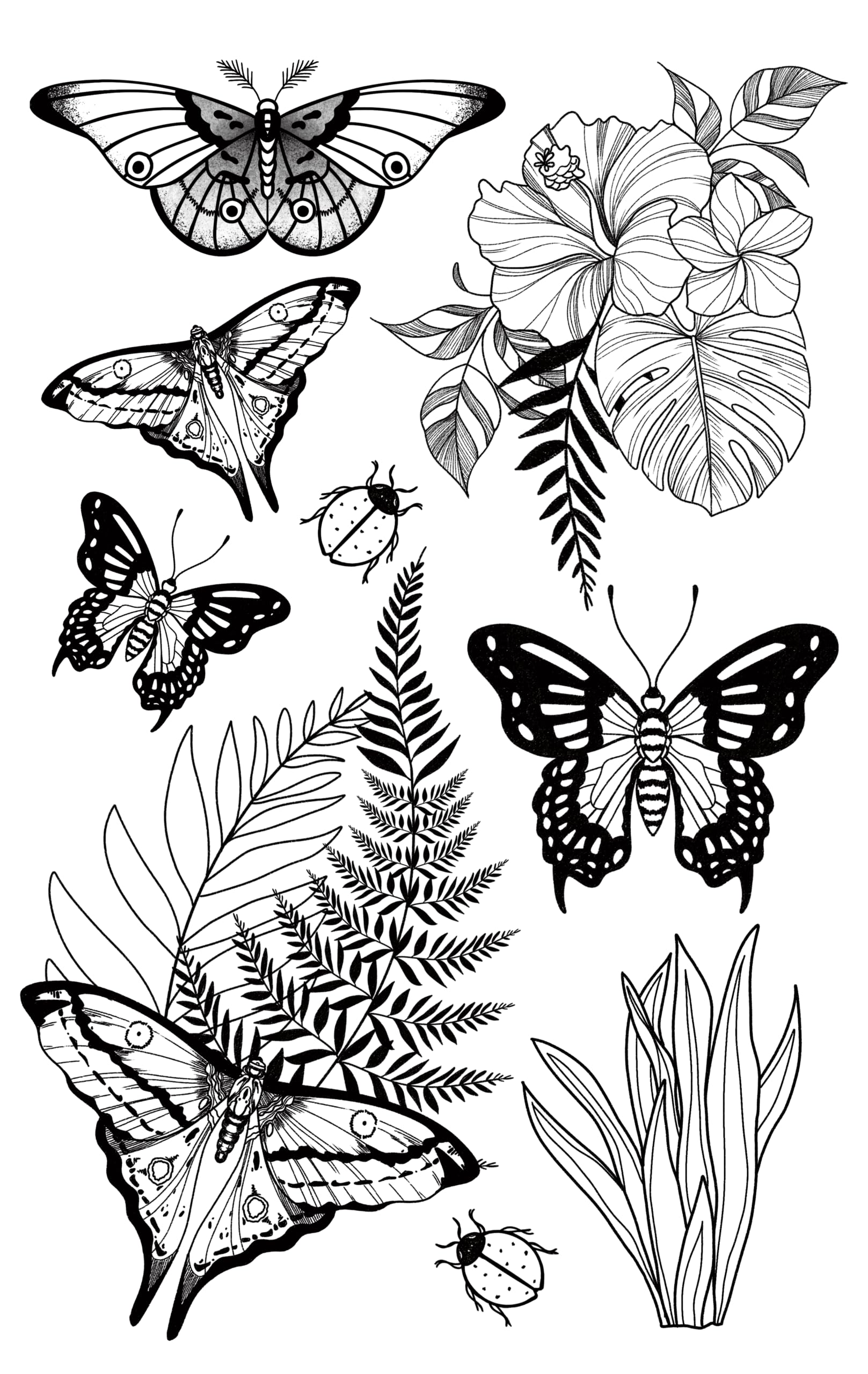 UBICA Moth & Grass Semi-Permanent Tattoo – Realistic Waterproof Stickers (2 Sheets)