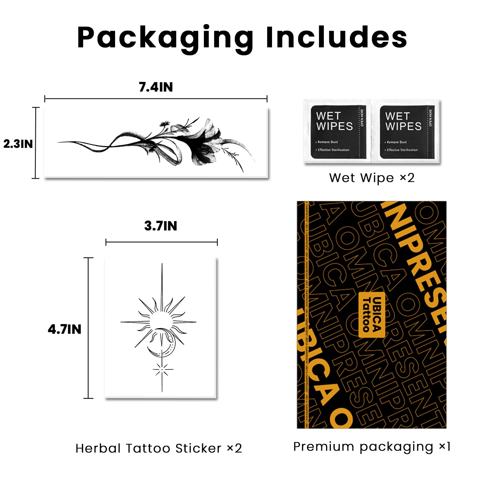 UBICA Semi Permanent Tattoos – Sun & Moon and Flower (2 Sheets) | Lasts 7-15 Days, Water-Resistant, Realistic