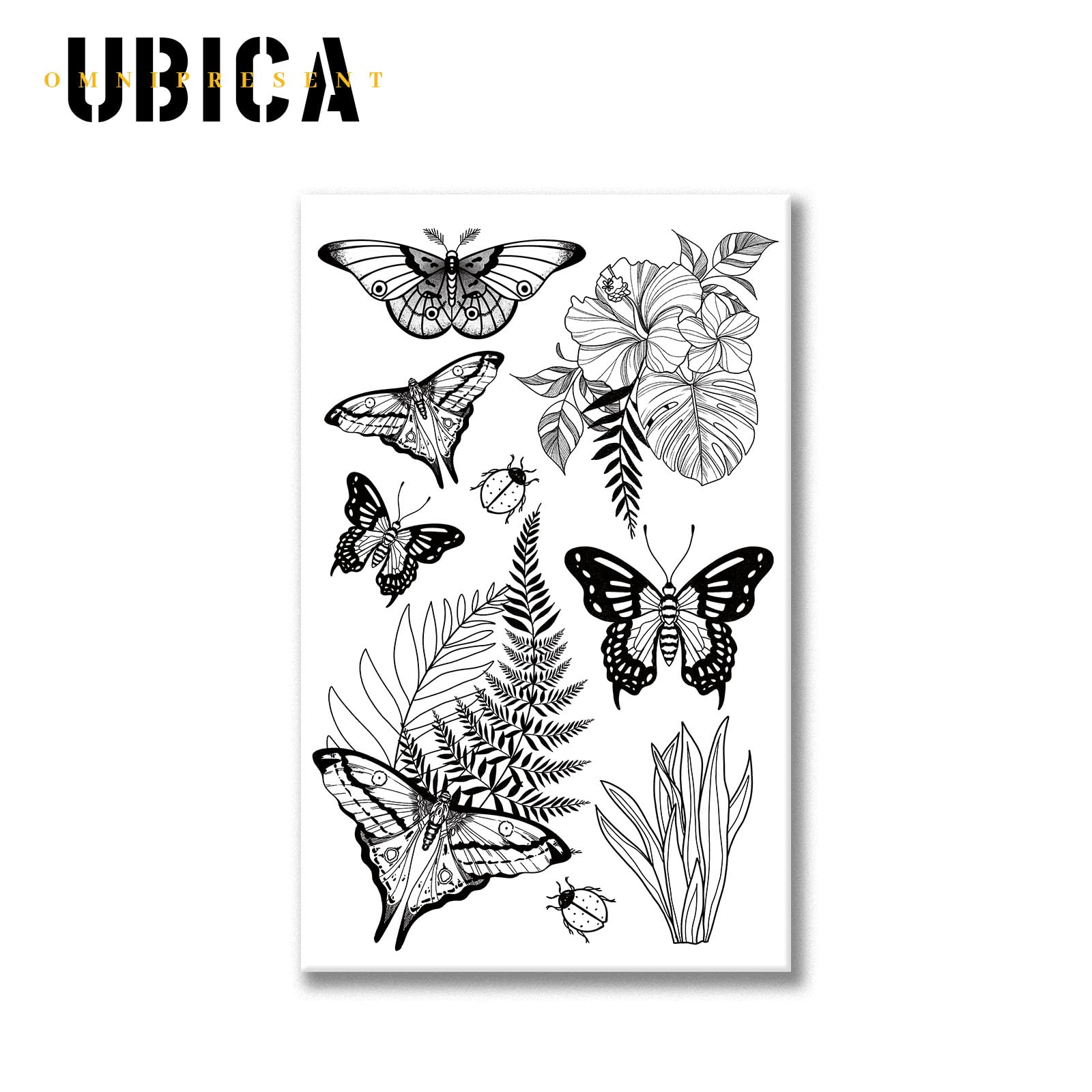 UBICA Moth & Grass Semi-Permanent Tattoo – Realistic Waterproof Stickers (2 Sheets)