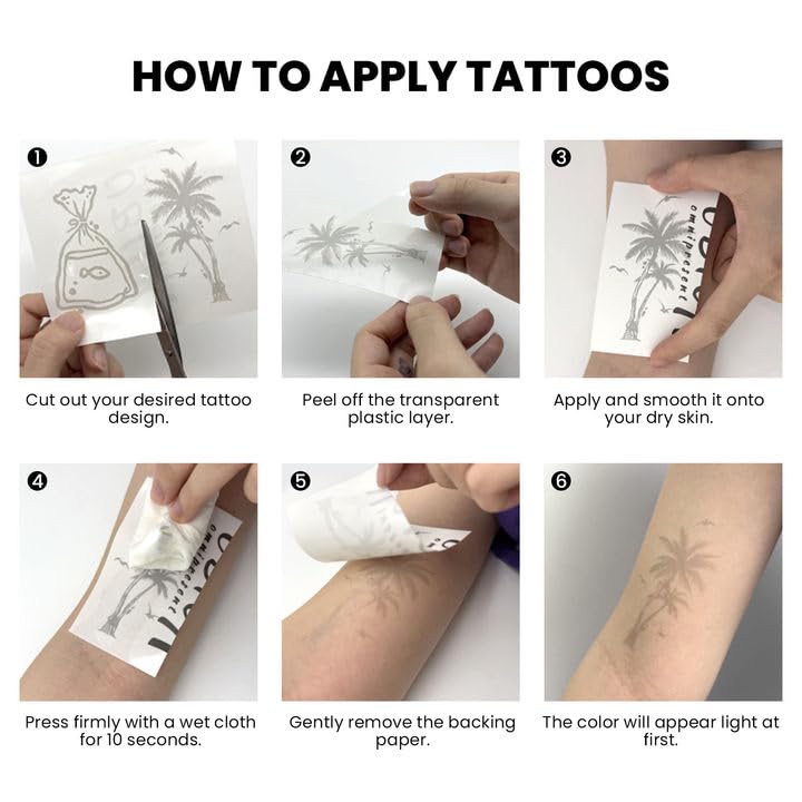 UBICA Semi Permanent Tattoos - 2 Sheets, Waterproof Realistic Back/Arm Designs, Develops in 48H