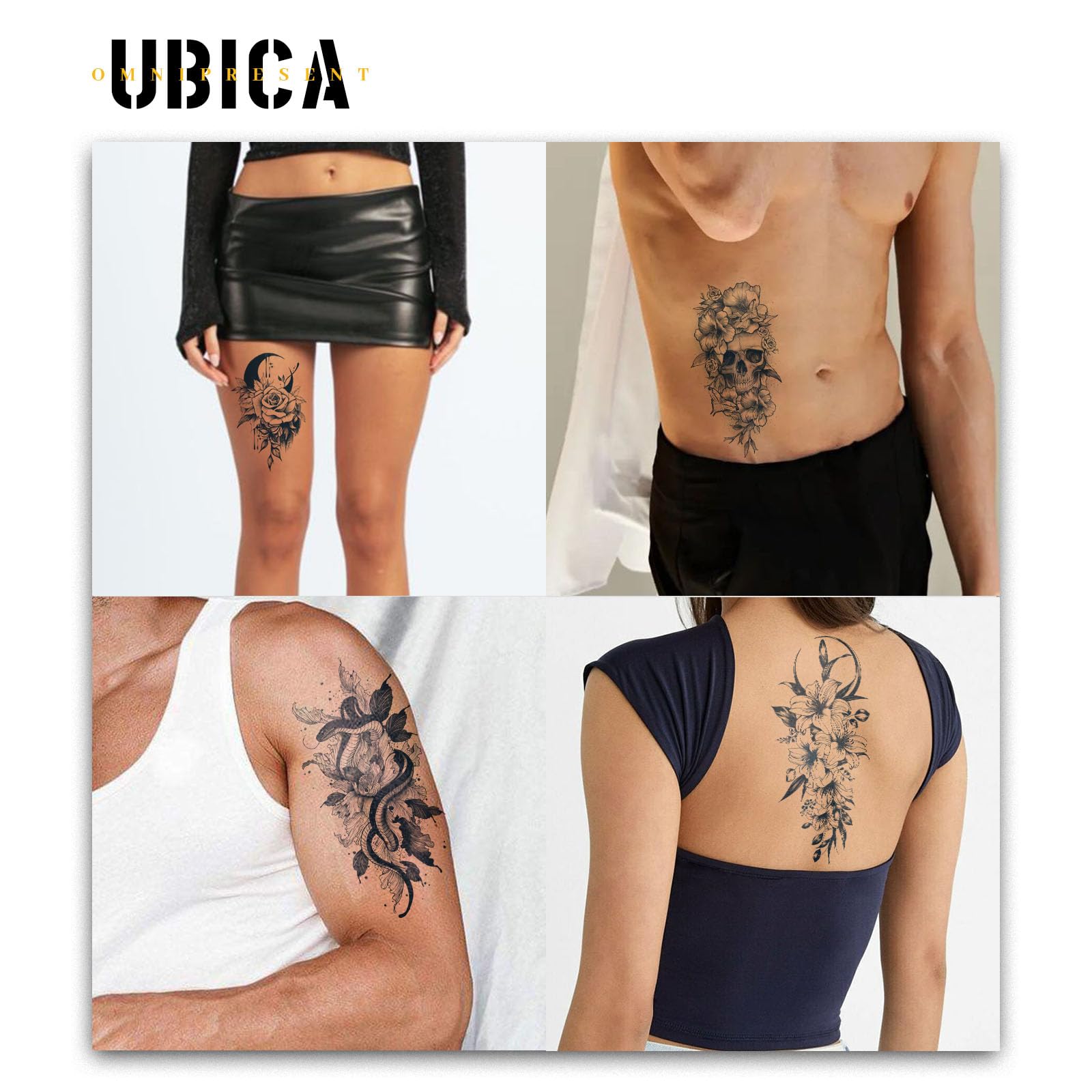 UBICA Temporary Tattoos for Adults – Realistic Skull 3x3in, Waterproof, 1–2 Weeks