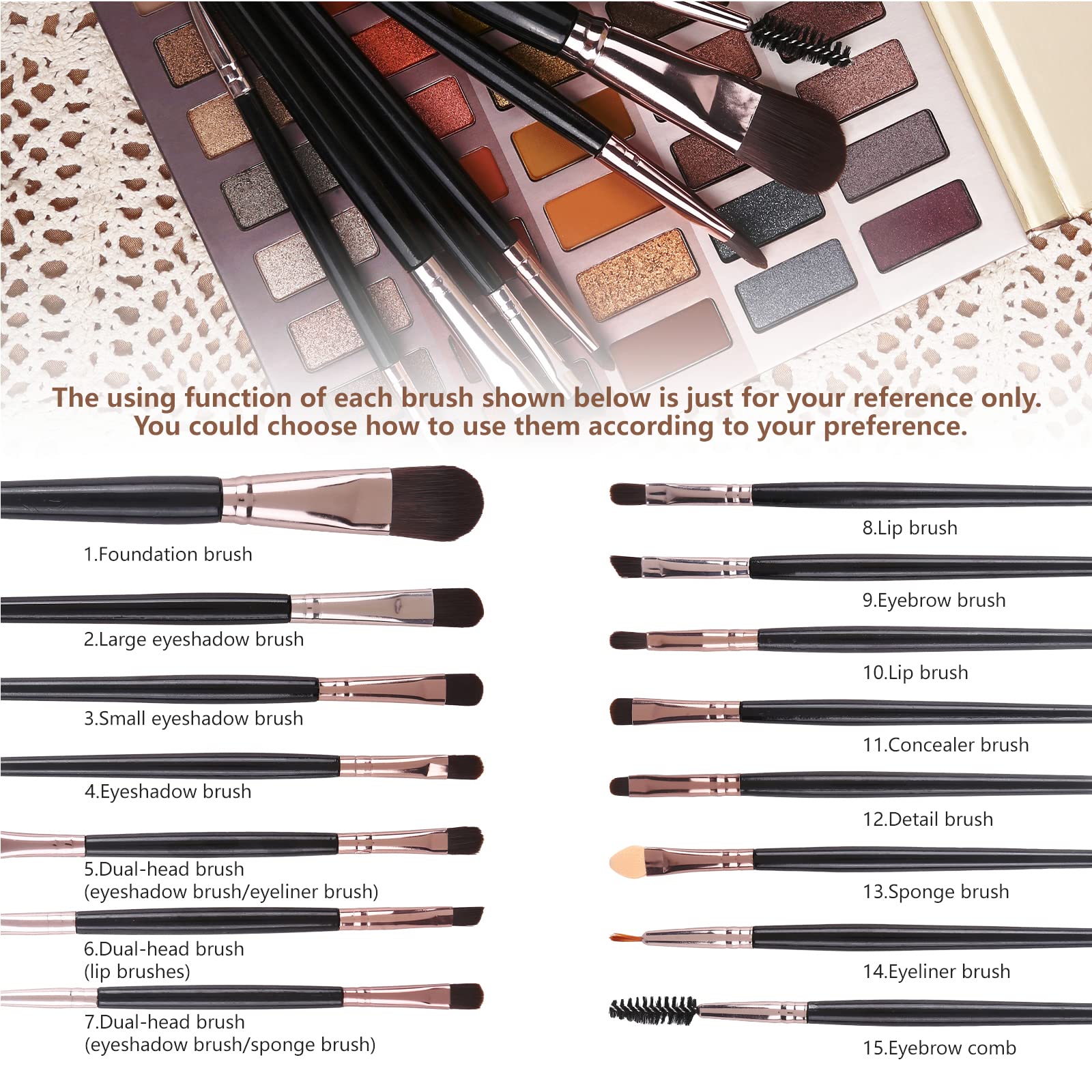 UCANBE 60 Colors Naked Eyeshadow Palette + 15-Piece Brush Set – Nude Neutral Smokey Makeup Kit