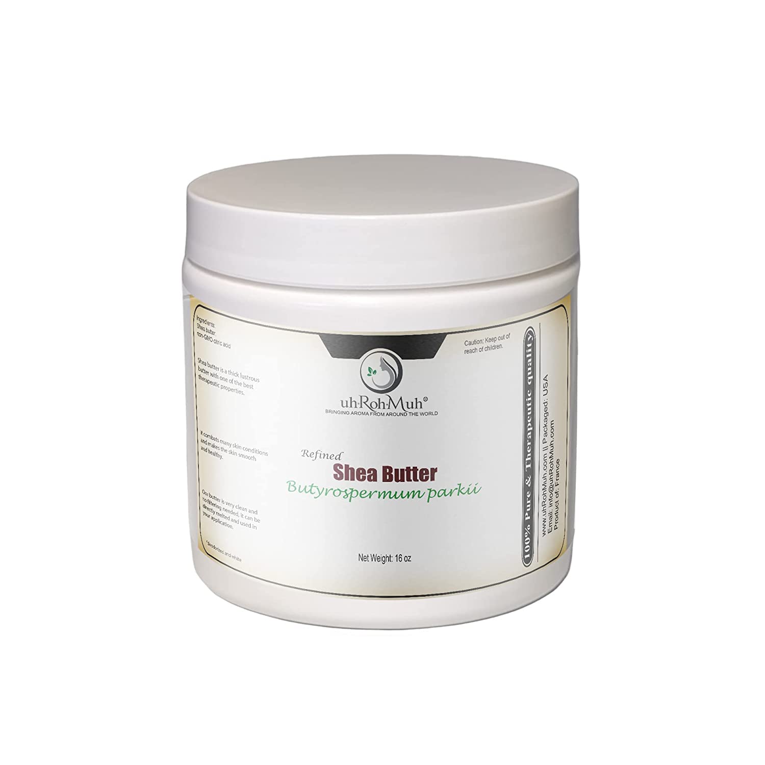 uh*Roh*Muh Refined Shea Butter from France 16 oz – Odorless & Smooth Texture – Cosmetic Grade for Skincare, Hair Care, Soap Making, Lotions & DIY Formulations