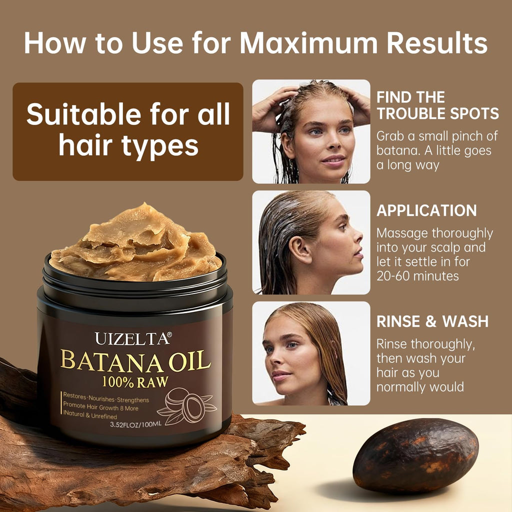 UIZELTA Batana Oil for Hair Growth – 100% Pure, Cold-Pressed, All Hair Types