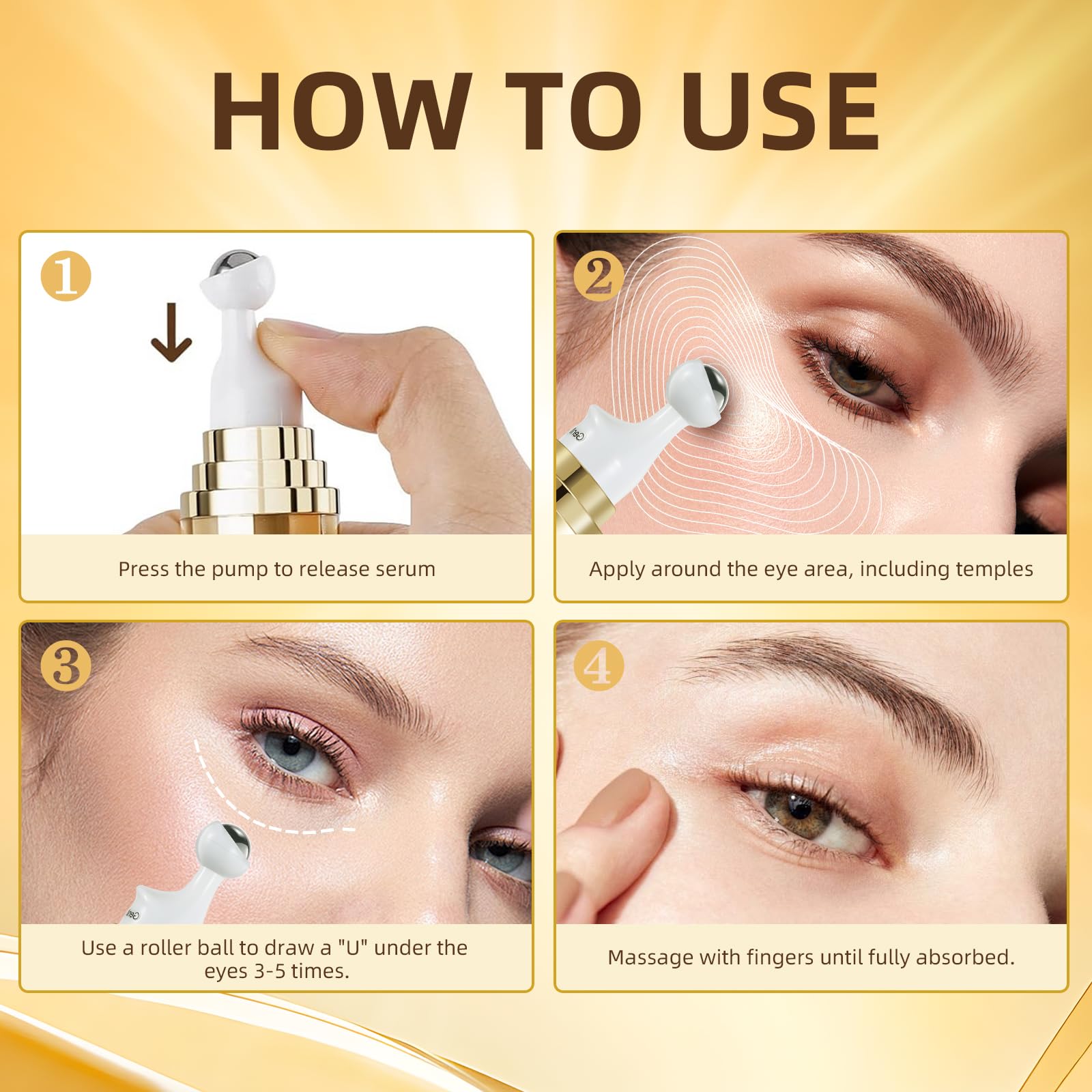 UJHAY 5% Caffeine Eye Cream – Eye Serum for Dark Circles, Puffiness & Fine Lines with 360° Massage Ball