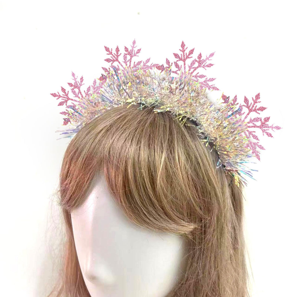 ujktvba Christmas Snowflake Headband - Pink Glitter Party Hair Accessory