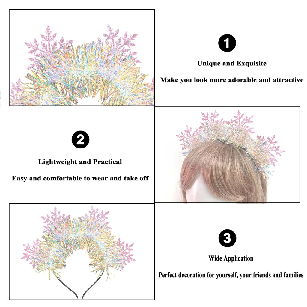 ujktvba Christmas Snowflake Headband - Pink Glitter Party Hair Accessory