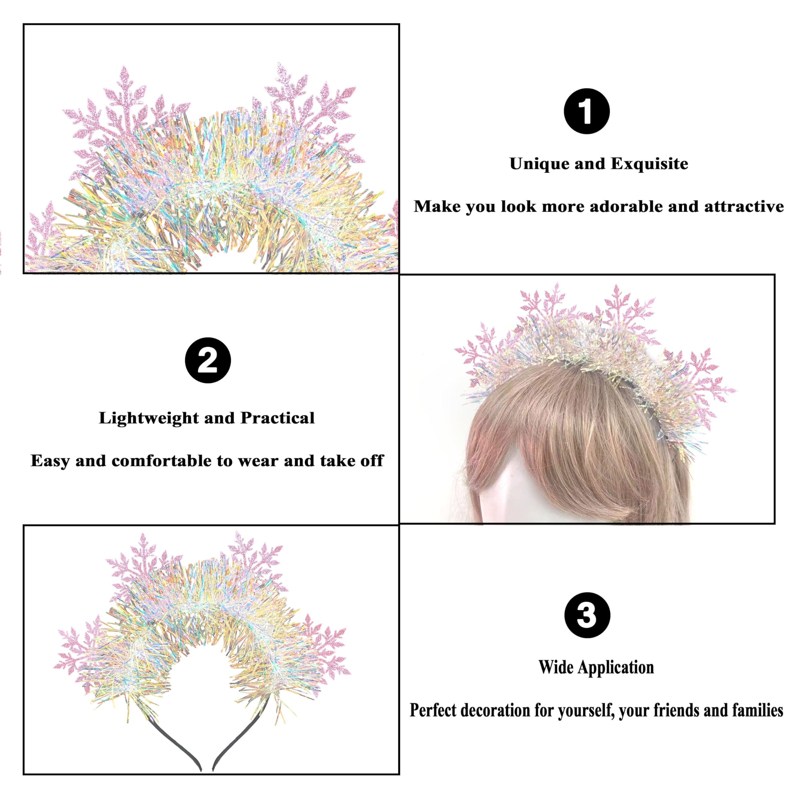 ujktvba Christmas Snowflake Headband - Pink Glitter Party Hair Accessory