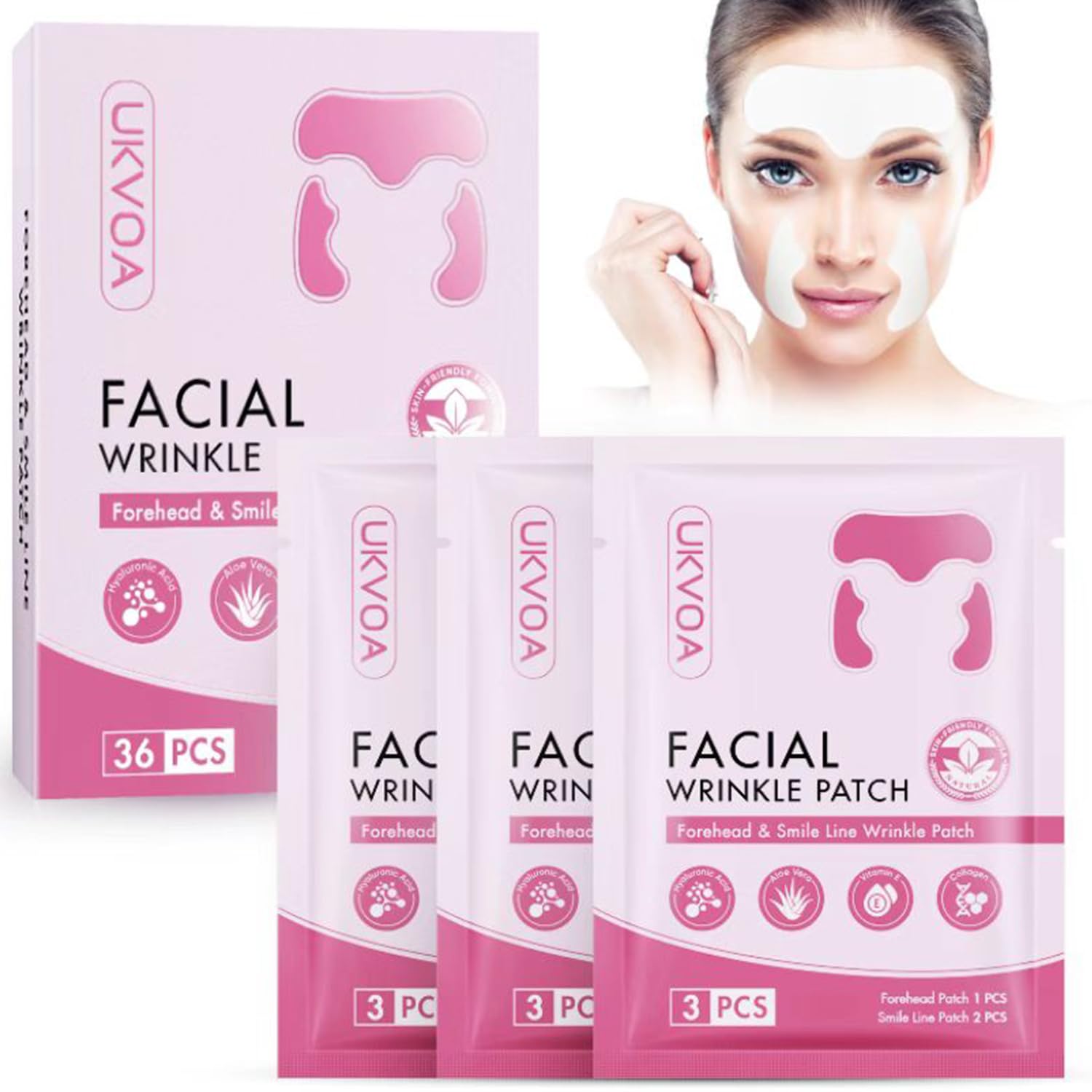 UKVOA Facial Forehead & Smile Line Patches – Overnight Hydration (36 pcs)