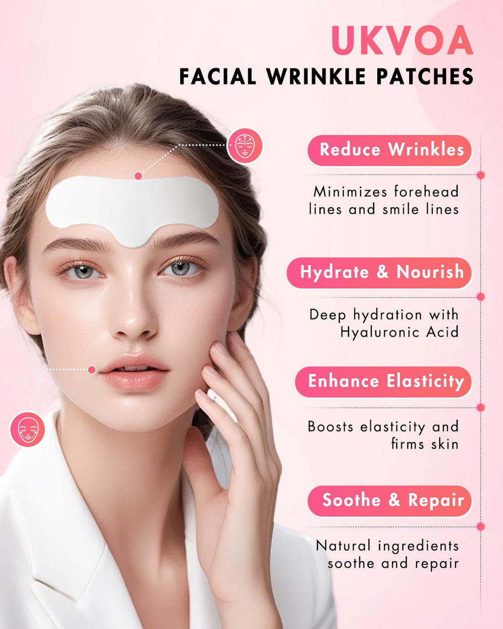 UKVOA Facial Forehead & Smile Line Patches – Overnight Hydration (36 pcs)