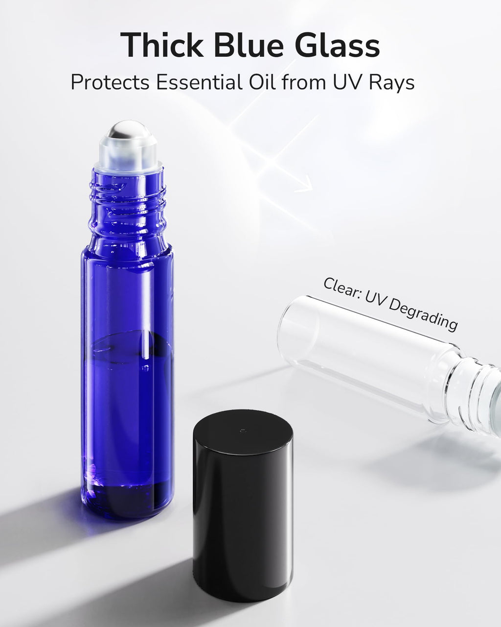 ULG Essential Oil Roller Bottles 48 Pack – 10ml Cobalt Blue Glass with Stainless Steel Rollers