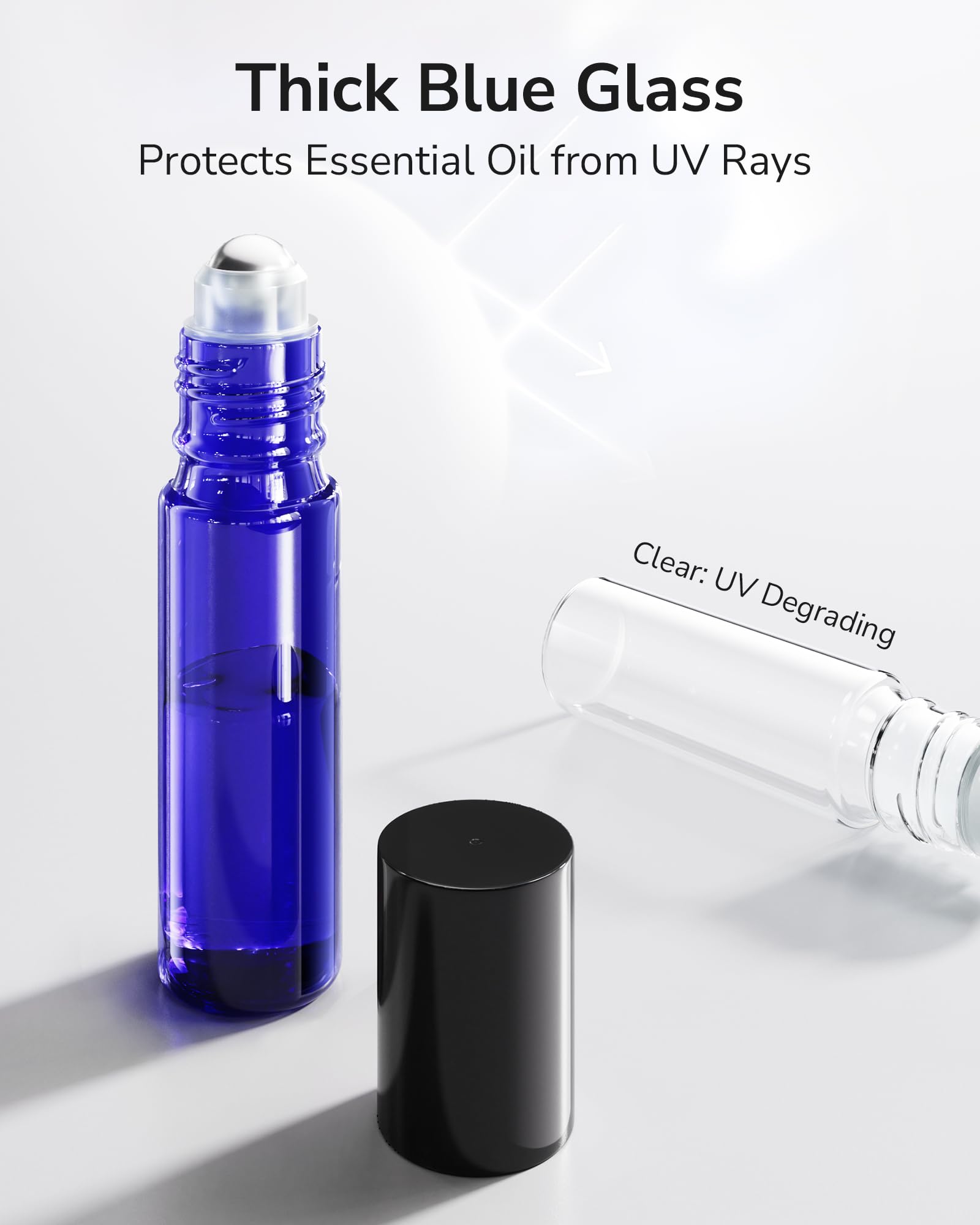 ULG Essential Oil Roller Bottles 48 Pack – 10ml Cobalt Blue Glass with Stainless Steel Rollers