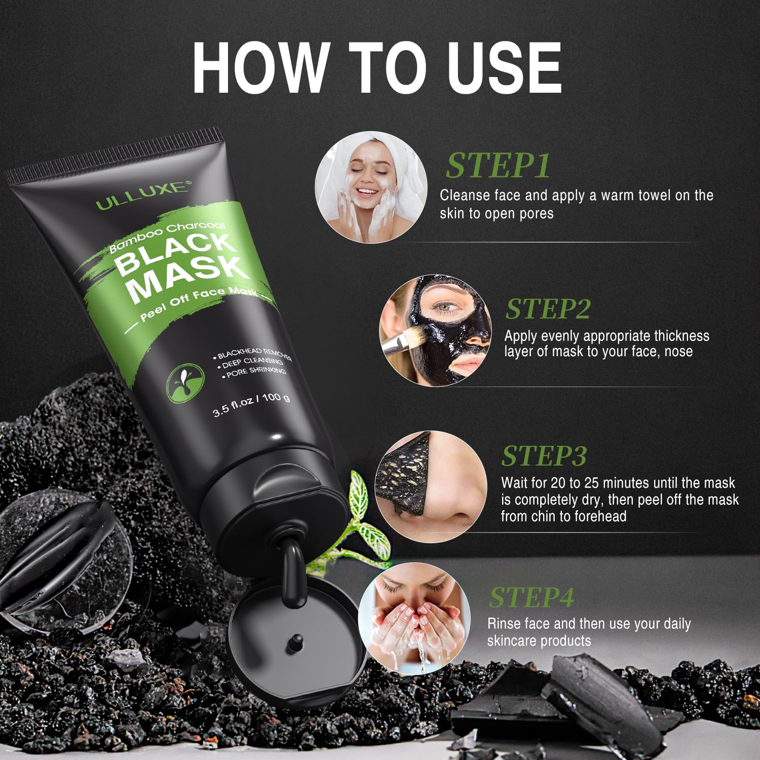 ulluxe Blackhead Remover Mask Kit – Charcoal Peel Off Mask for Pores
