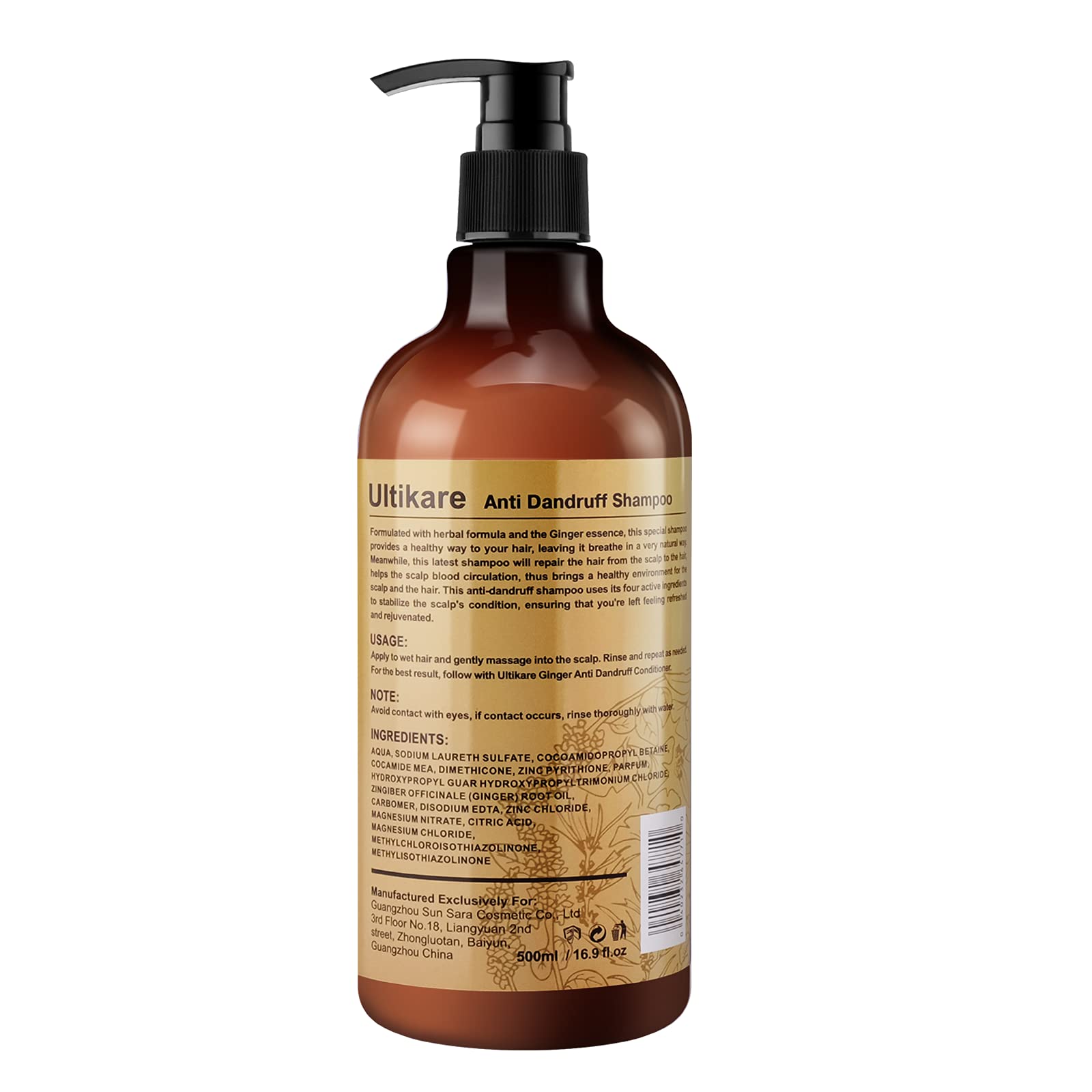 Ultikare Ginger Shampoo for Dandruff – Anti-Dandruff Scalp Care for Itchy Dry Scalp