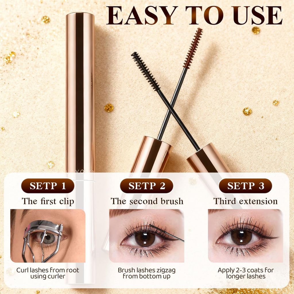 Ultra-Fine Lengthening Waterproof Mascara – 24h Smudge-Proof (Black+Brown)