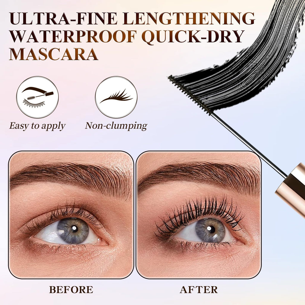 Ultra-Fine Lengthening Waterproof Mascara – 24h Smudge-Proof (Black+Brown)