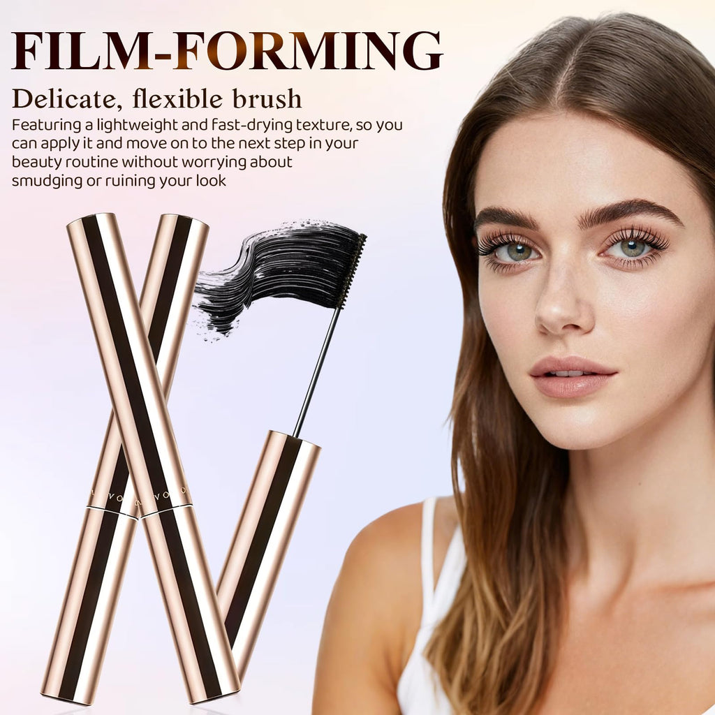 Ultra-Fine Lengthening Waterproof Mascara – 24h Smudge-Proof (Black+Brown)