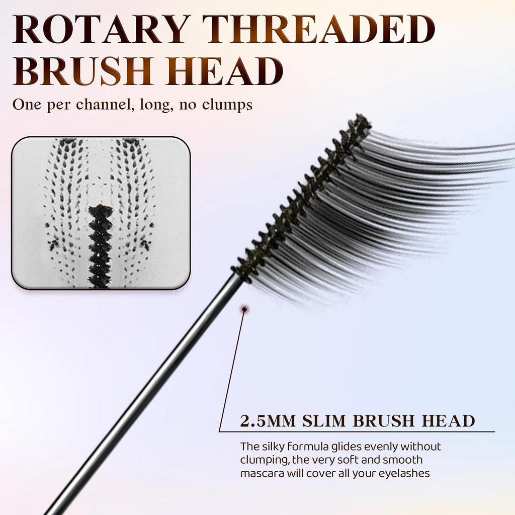 Ultra-Fine Lengthening Waterproof Mascara – 24h Smudge-Proof (Black+Brown)