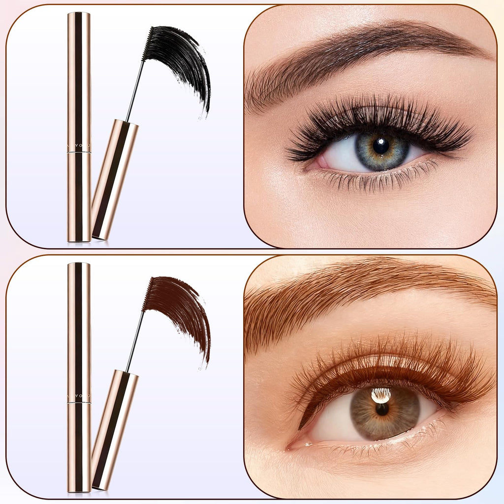 Ultra-Fine Lengthening Waterproof Mascara – 24h Smudge-Proof (Black+Brown)