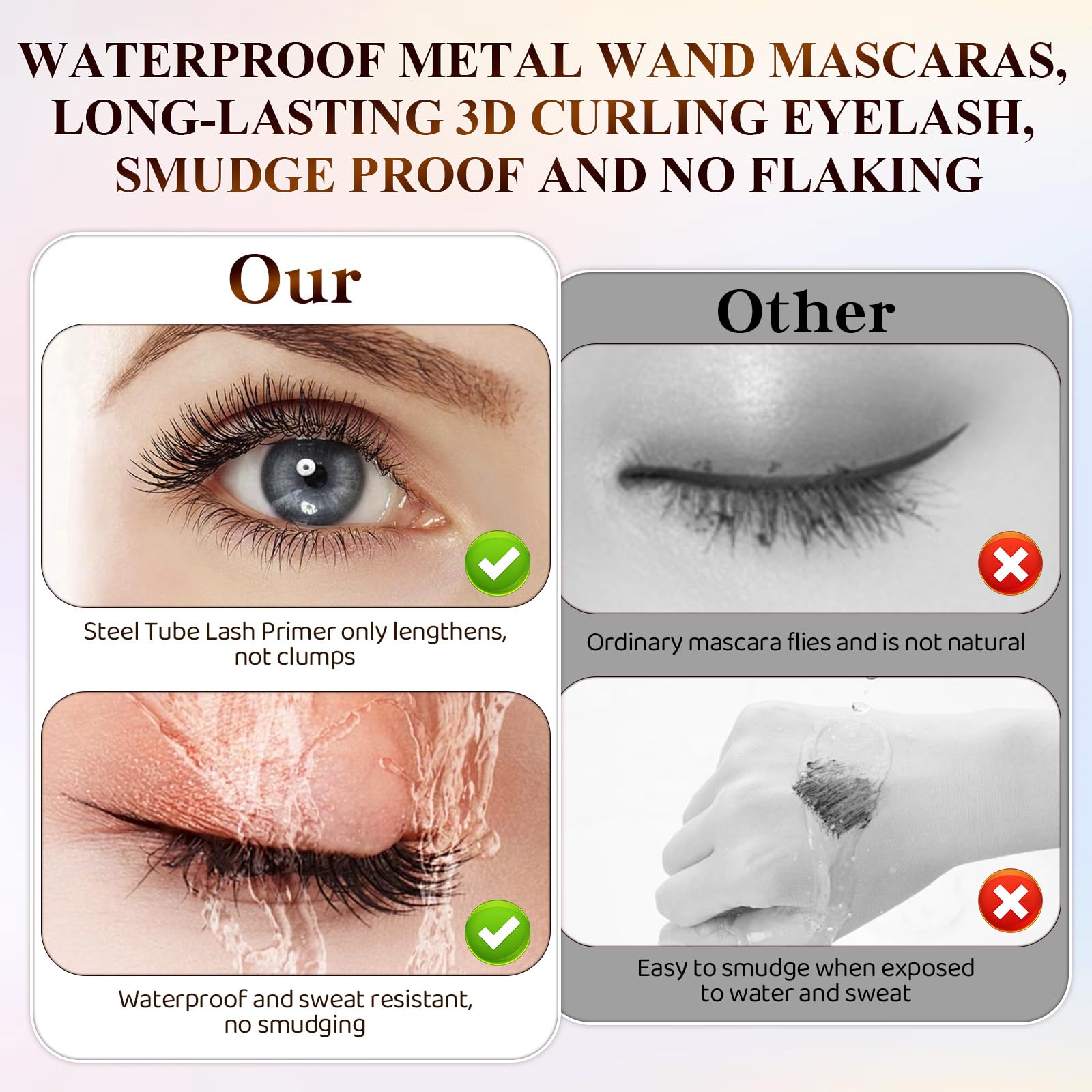 Ultra-Fine Lengthening Waterproof Mascara – 24h Smudge-Proof (Black+Brown)
