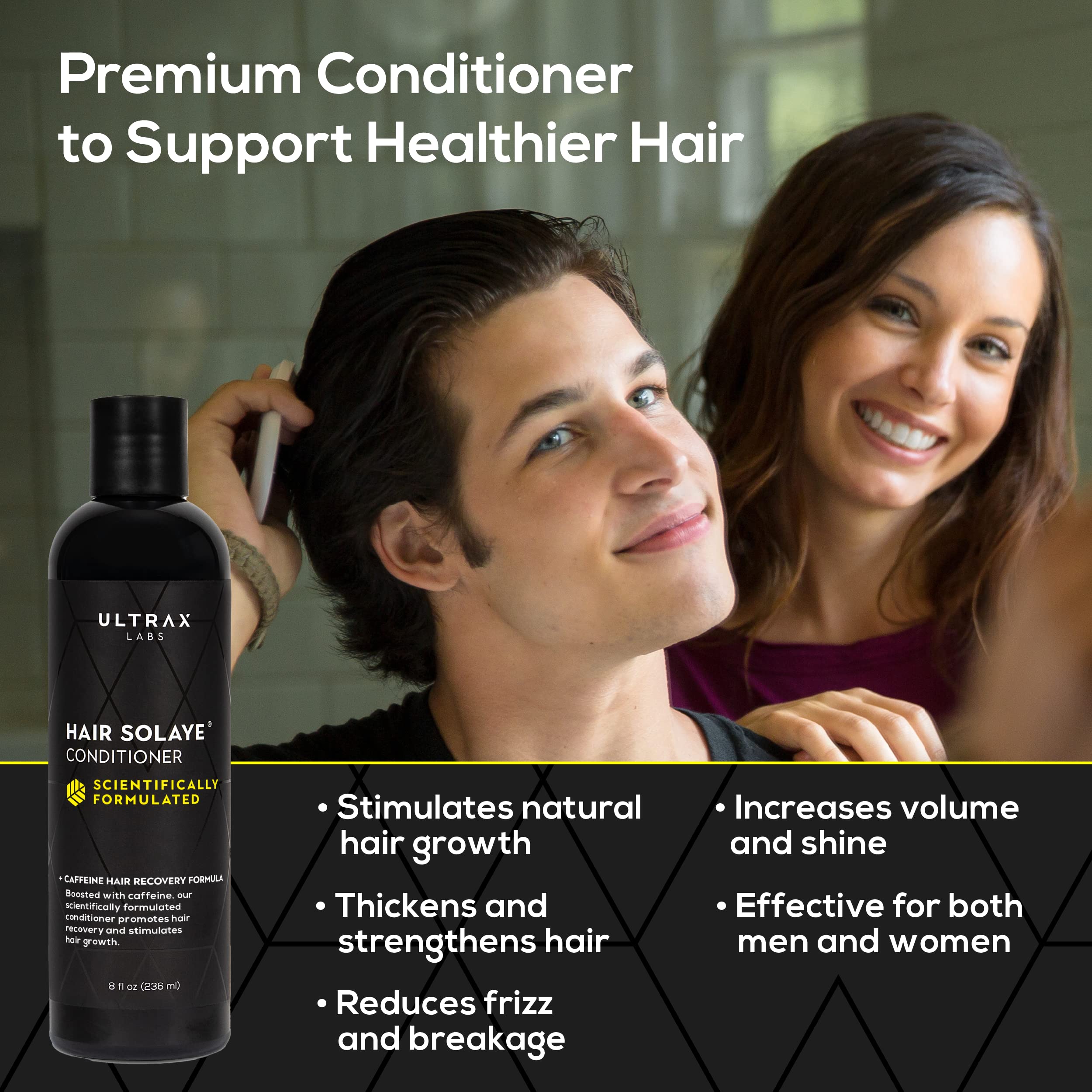 Ultrax Labs Hair Surge Shampoo + Hair Solaye Conditioner Bundle – Thickens Hair, Reduces Breakage, Supports Growth (8 fl oz Each) | For Men & Women