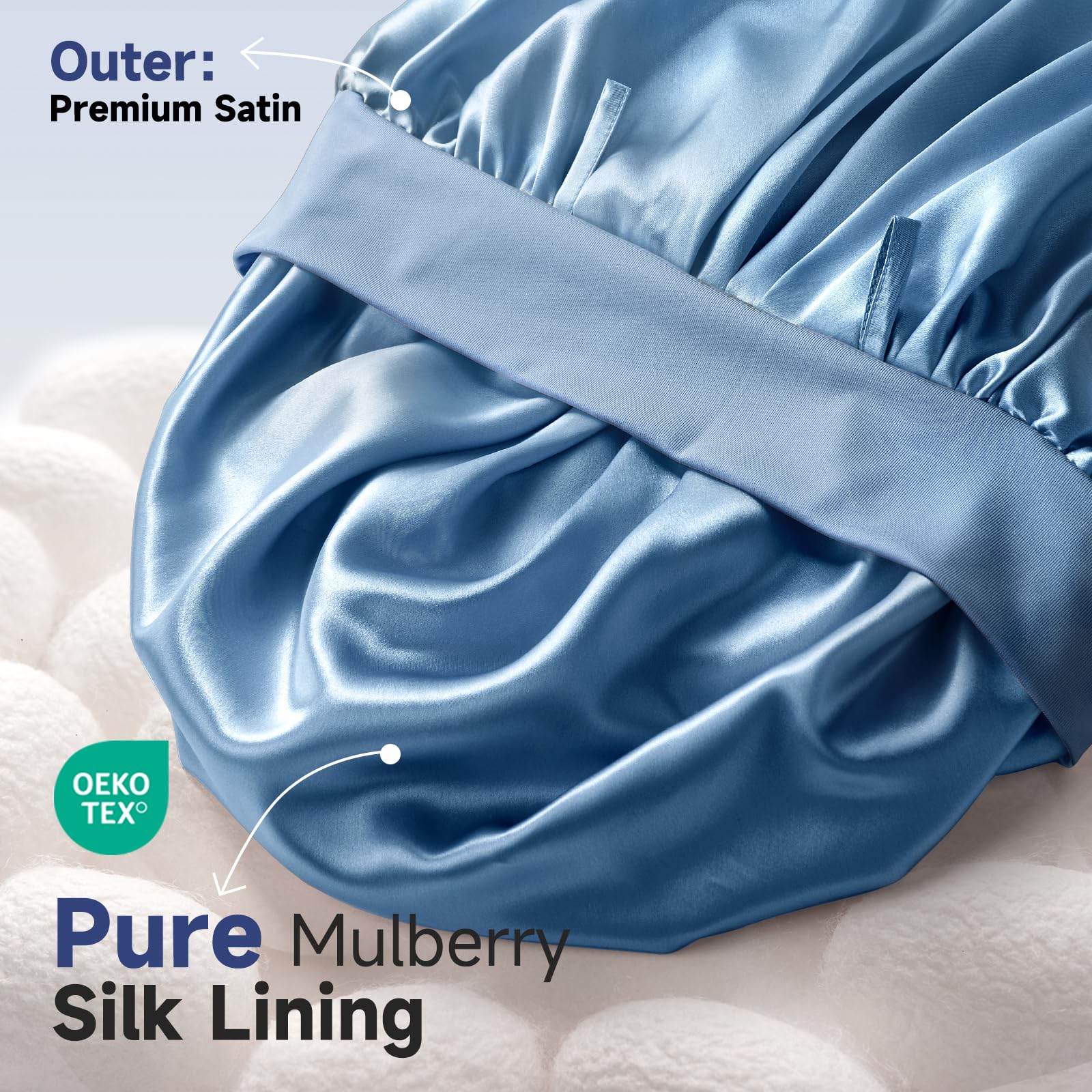 Umisleep Silk Bonnet with Real Mulberry Silk Lining — Large Hair Wrap for Curly & Thick Hair (Blue)