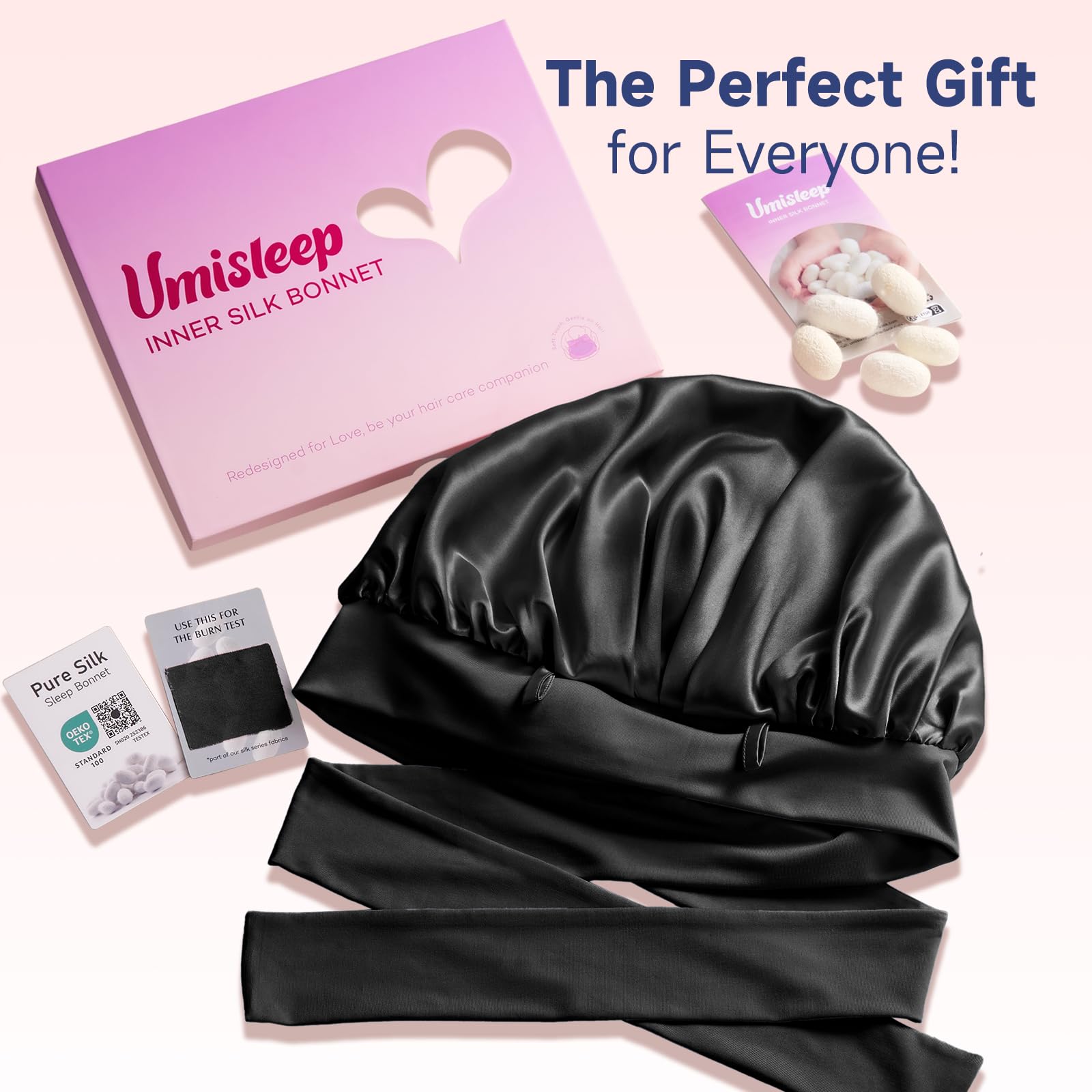 Umisleep Silk Bonnet – Mulberry Silk Lining, Large Hair Wrap for Curly & Long Hair