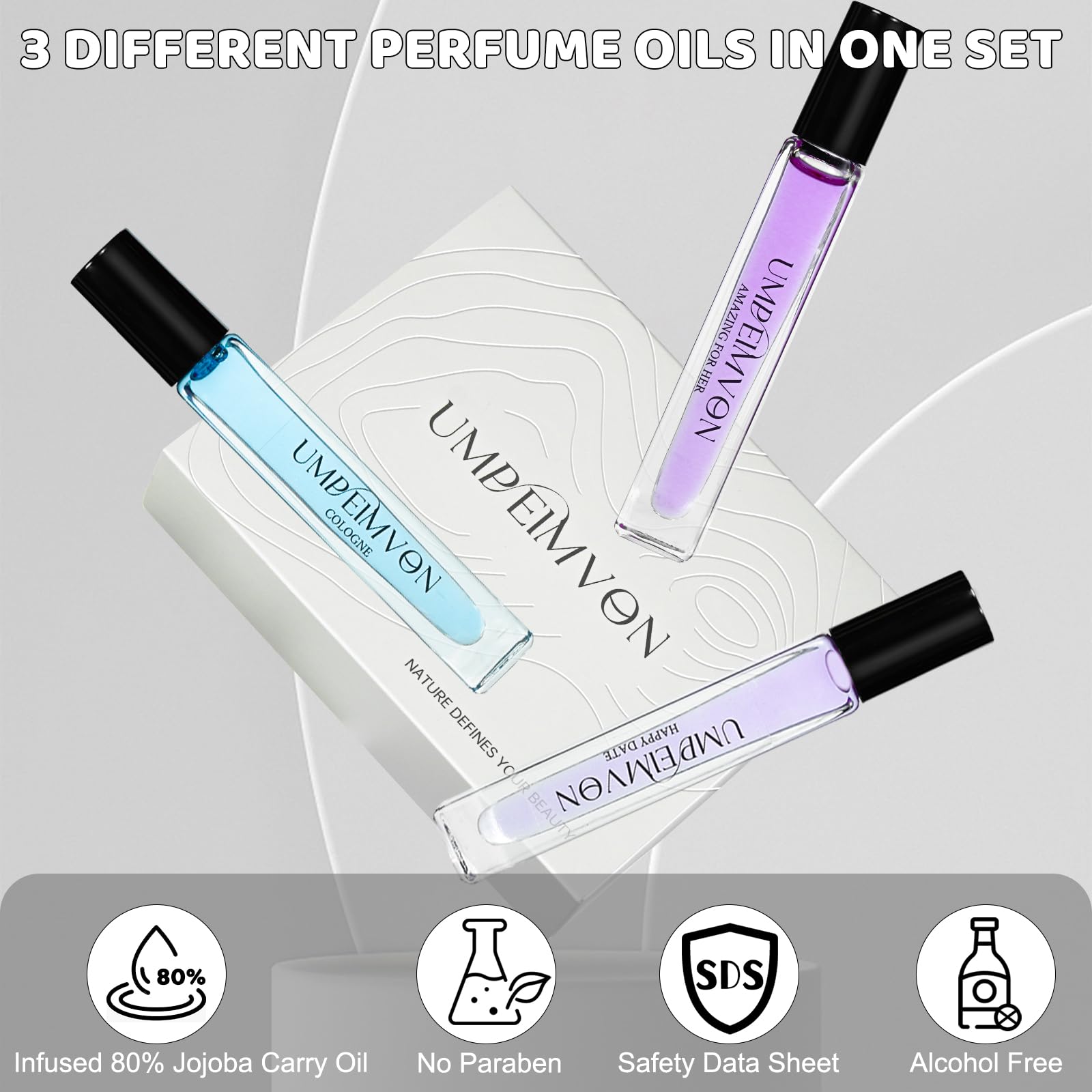 Umpeimvon Roll-On Perfume Oils for Women – Long-Lasting Fragrance, 3-Pack Travel Size 0.33 fl oz