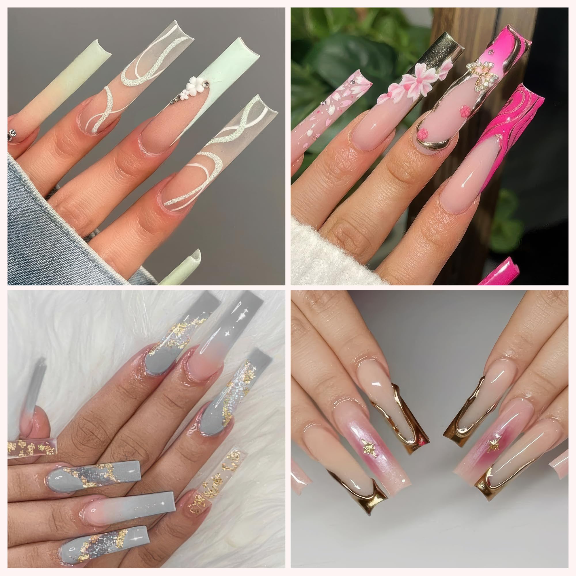 UNA GELLA XXL Long Square Nail Tips – 216pcs, No File Needed, 12 Sizes, Clear Full-Cover Press-On Nails