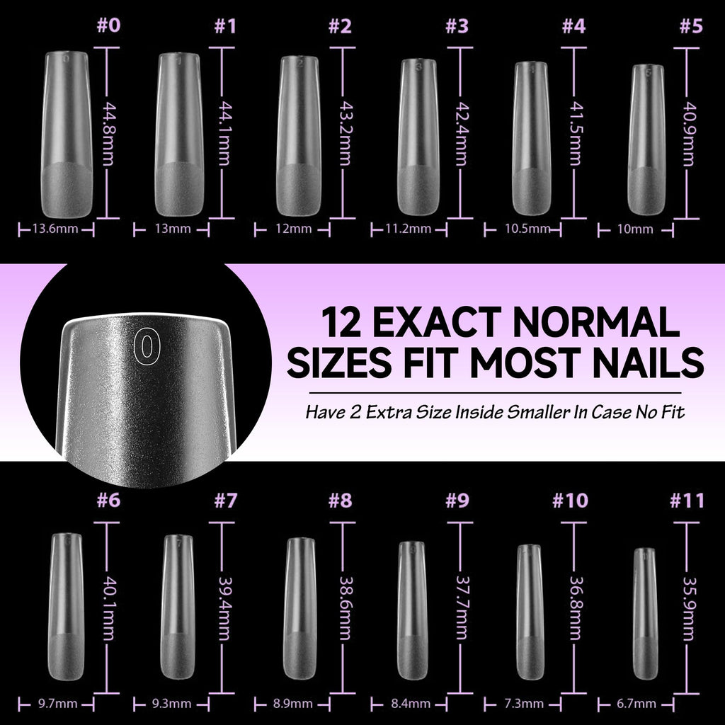 UNA GELLA XXL Long Square Nail Tips – 216pcs, No File Needed, 12 Sizes, Clear Full-Cover Press-On Nails