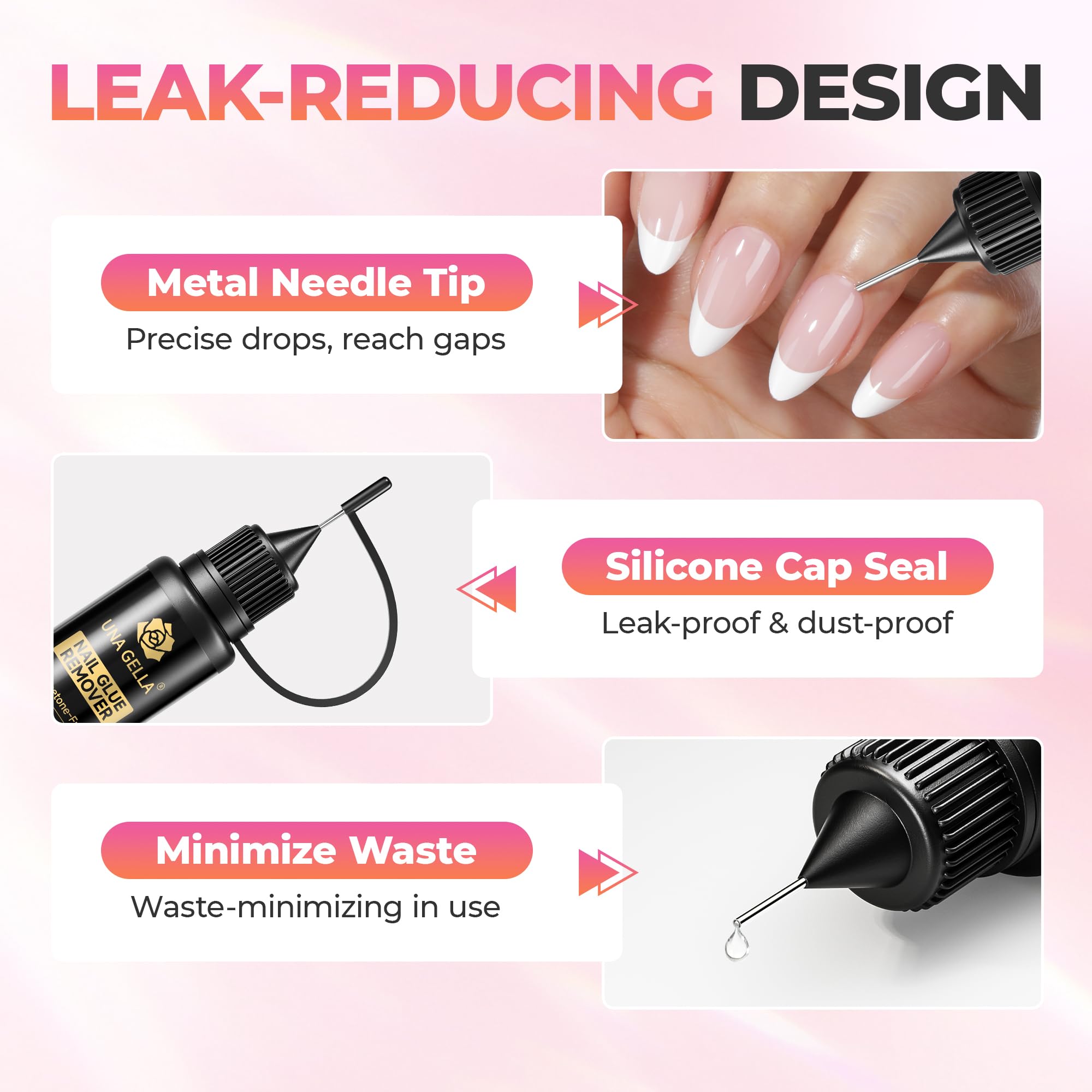 UNA GELLA Nail Glue Remover 20ml x 2 - Gentle, Non-Acetone for Press-On Nails with Crystal Sticks