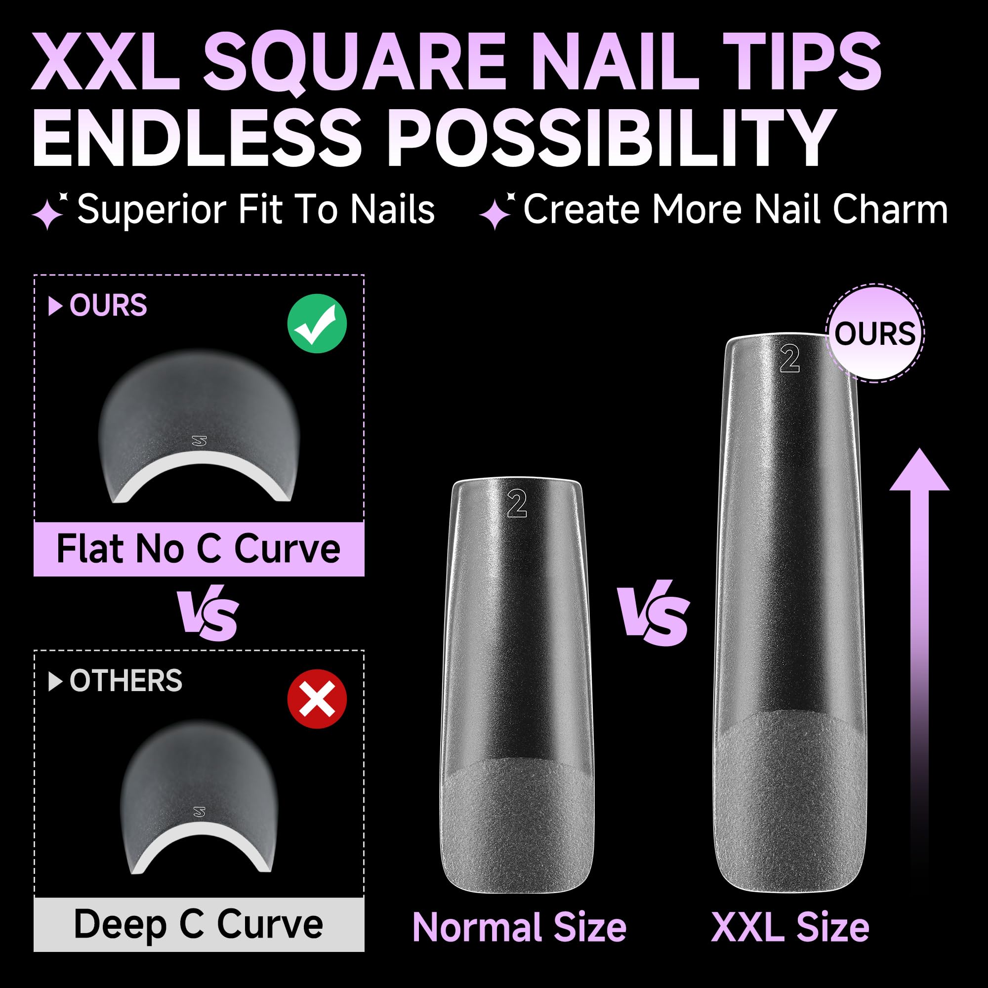 UNA GELLA XXL Long Square Nail Tips – 216pcs, No File Needed, 12 Sizes, Clear Full-Cover Press-On Nails