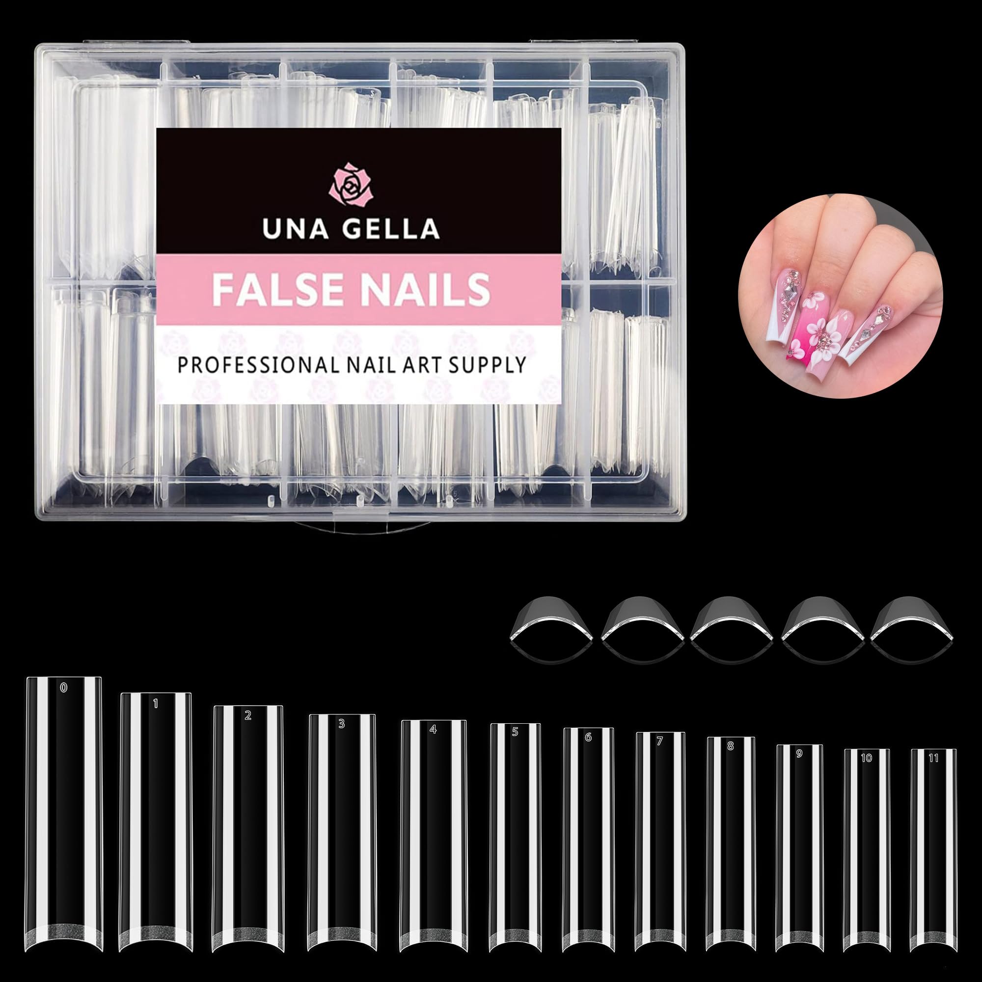 UNA GELLA Tapered Square Nail Tips XXL – 216 Pcs, No C Curve, DIY Home Mani
