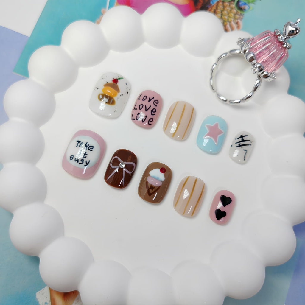 UNIYVOH Extra Short Press On Nails Squoval – Handmade 3D Designs & Reusable Tips