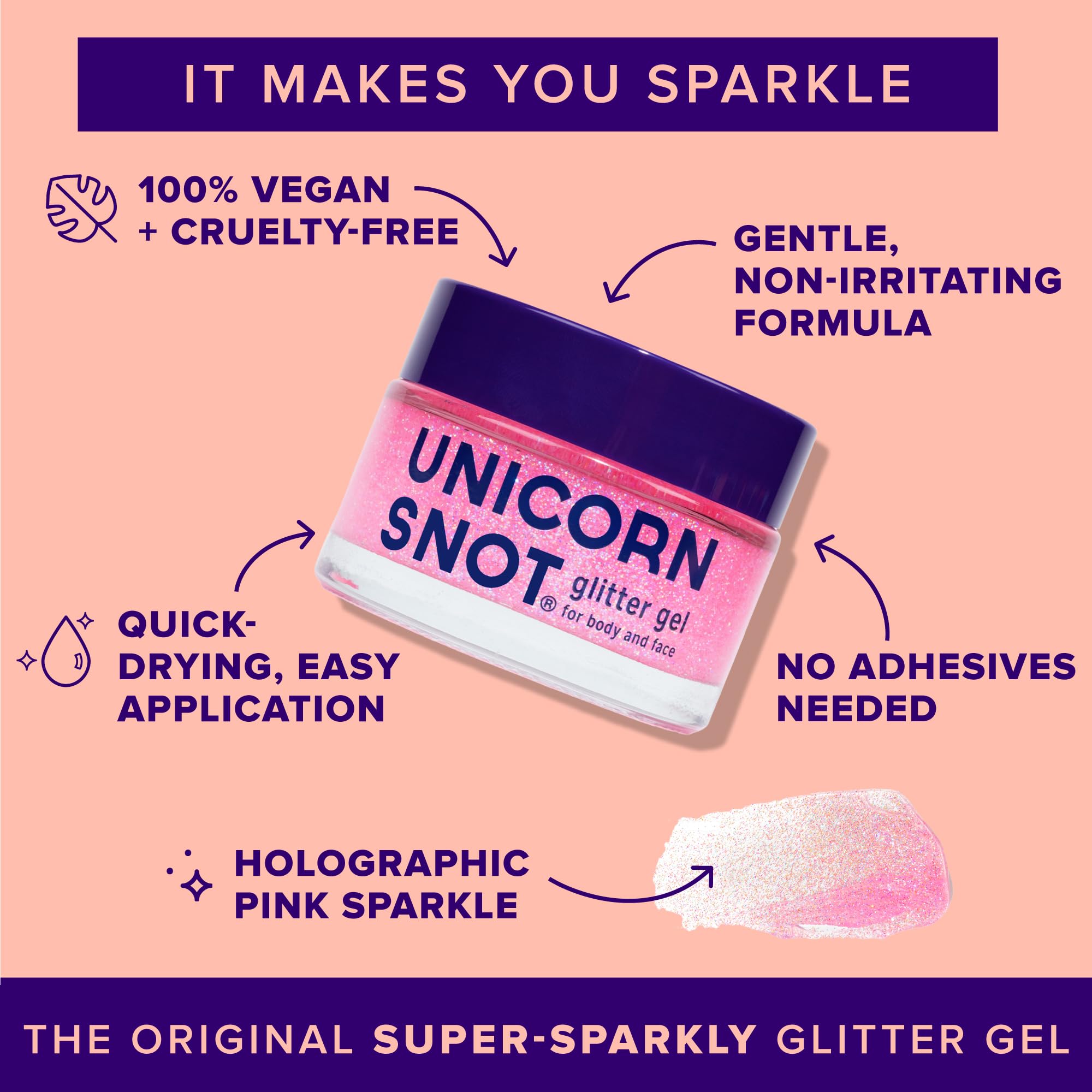 UNICORN SNOT Holographic Glitter Gel – 1.7 oz Pink Flamingo, Vegan & Cruelty-Free