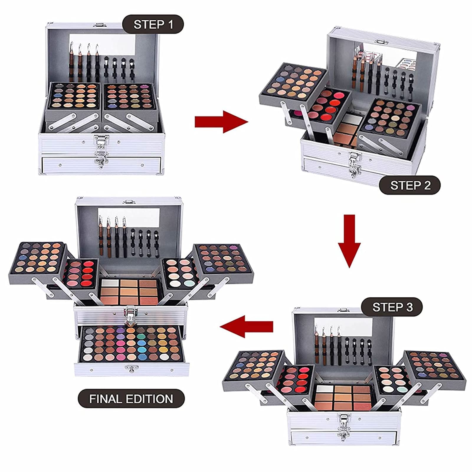 UNIFULL 132-Color All-In-One Makeup Kit – Complete Professional Makeup Set (006N2-Silver)